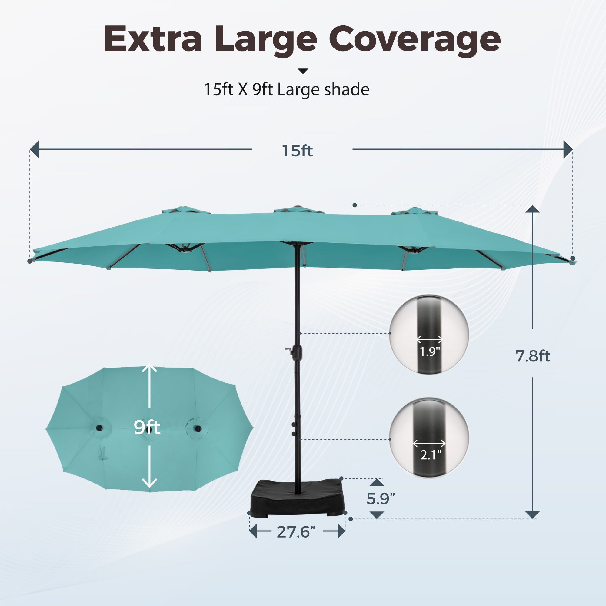 Alpha Joy 15ft Outdoor Patio Umbrella Extra-Large Double-Sided Garden Umbrella with Crank Handle and Base - Smoky Gray