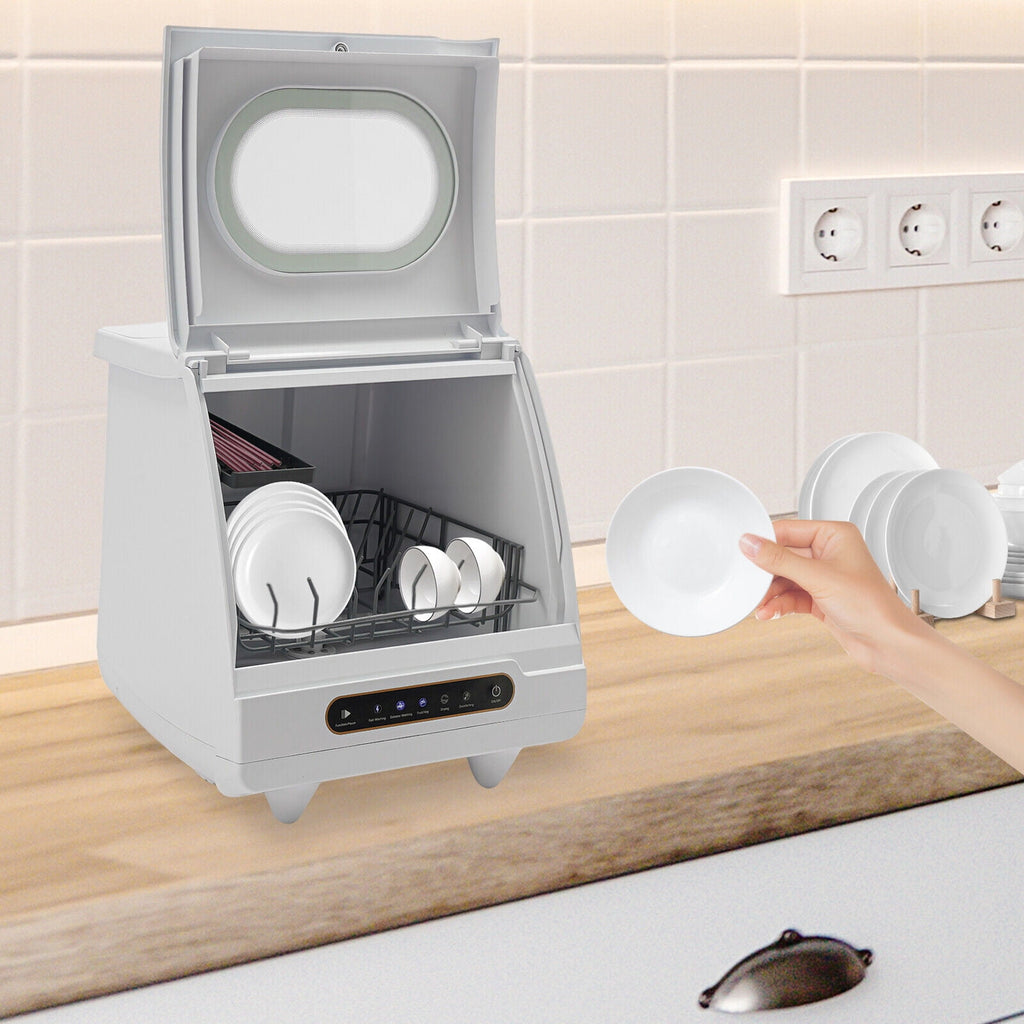 1200W Portable White Countertop Dishwasher Compact Dishwasher 5 Washing Programs
