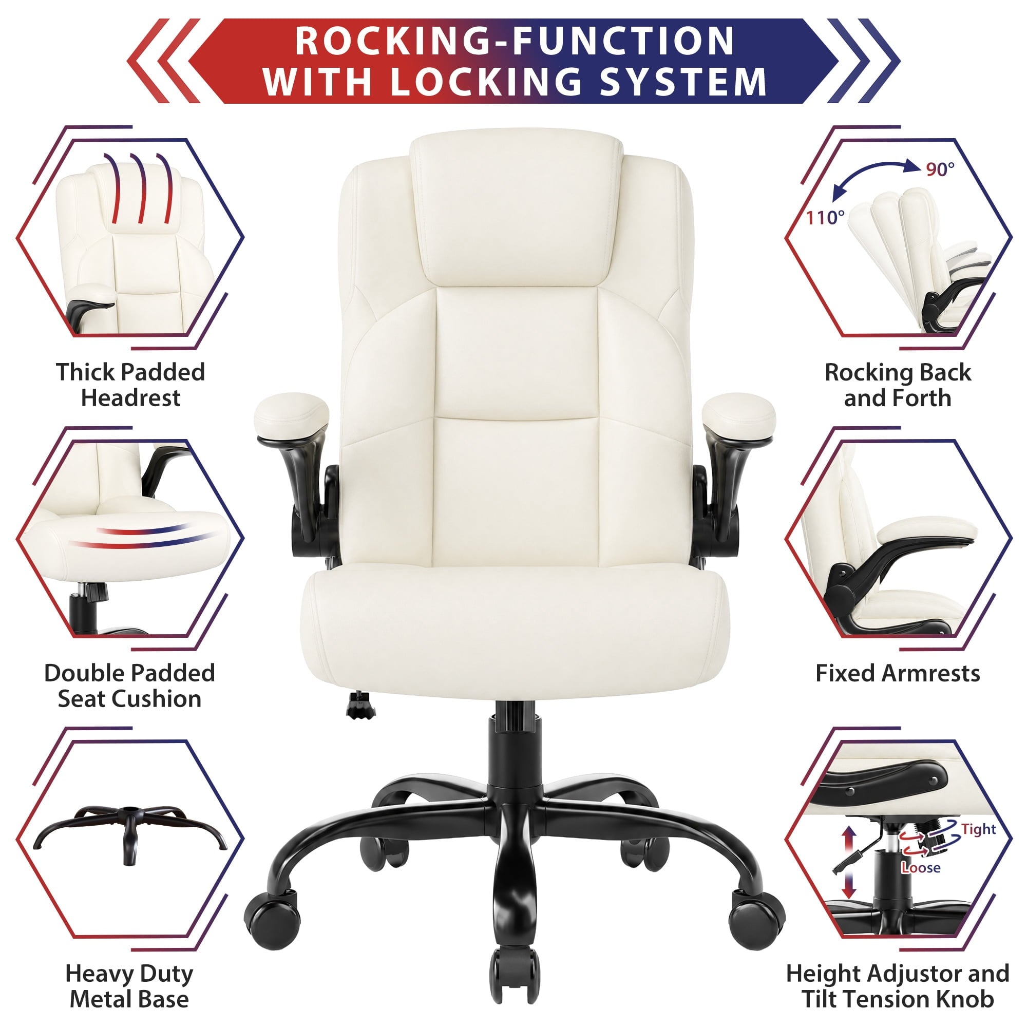 JONPONY Leather Office Chair, Big and Tall Office Chair 400LBS Wide Seat Ergonomic Computer Desk Chair High Back Executive Leather Chair Adjustable Task Chair Lumbar Back with 1-Year Warranty, Black