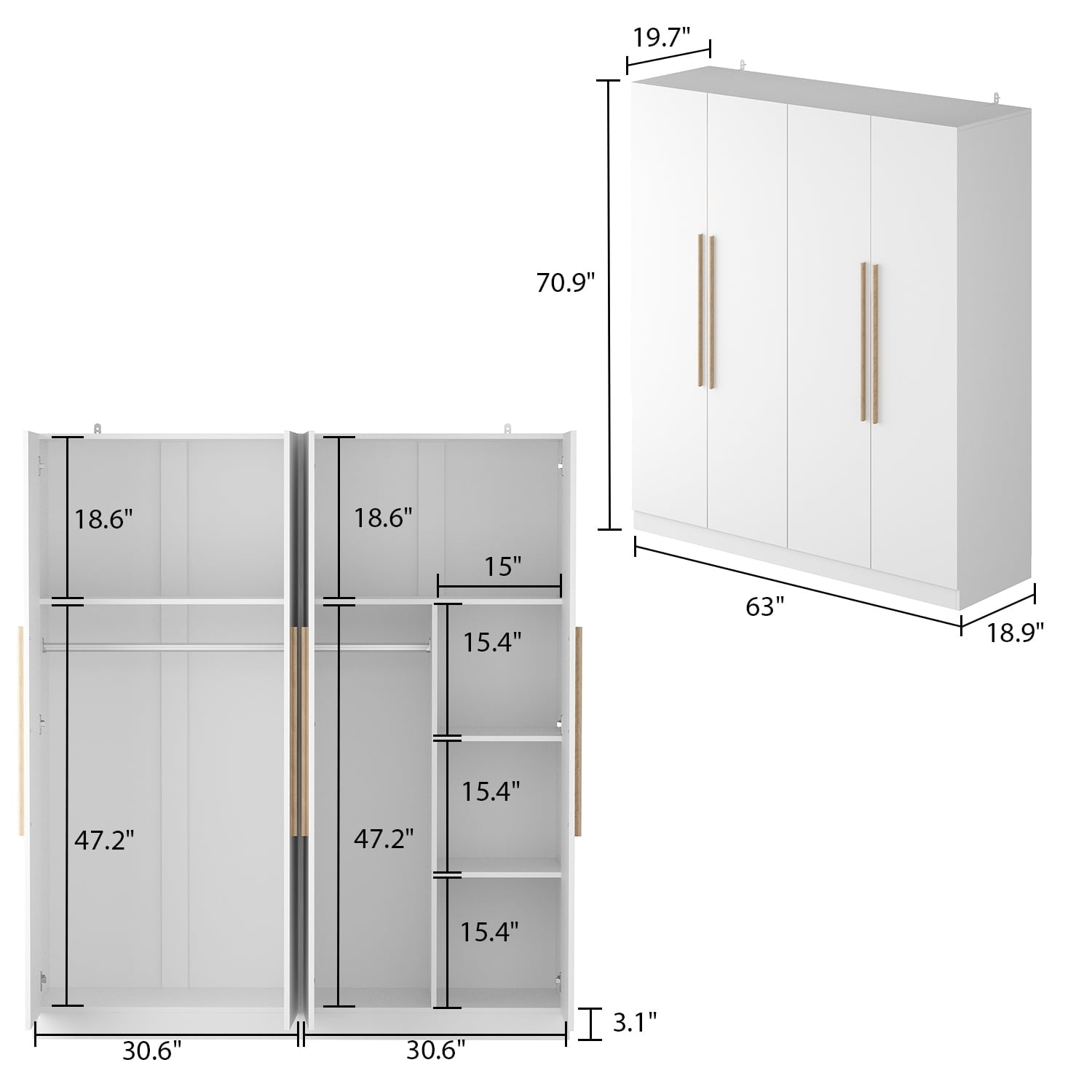 OxyLife 2 Door Wardrobe Armoire, White Closet Storage Organizer with Drawers and Shelves