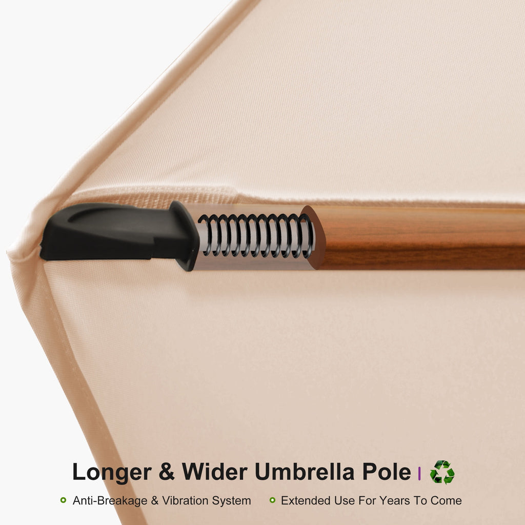 PURPLE LEAF 10FT Deluxe Square Wood Grain Patio Umbrella, Large Offset Cantilever Umbrella with 360° Rotation, Beige