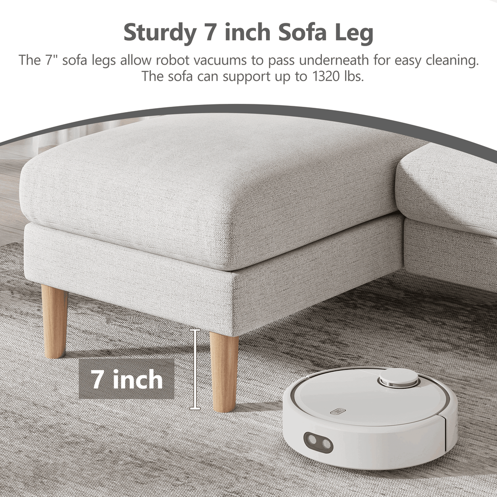 BedLuxury 100 U-Shape Sectional Sofa with Chaise, Chenille Modern Couch with High Legs for Living Room, Apartment, Beige