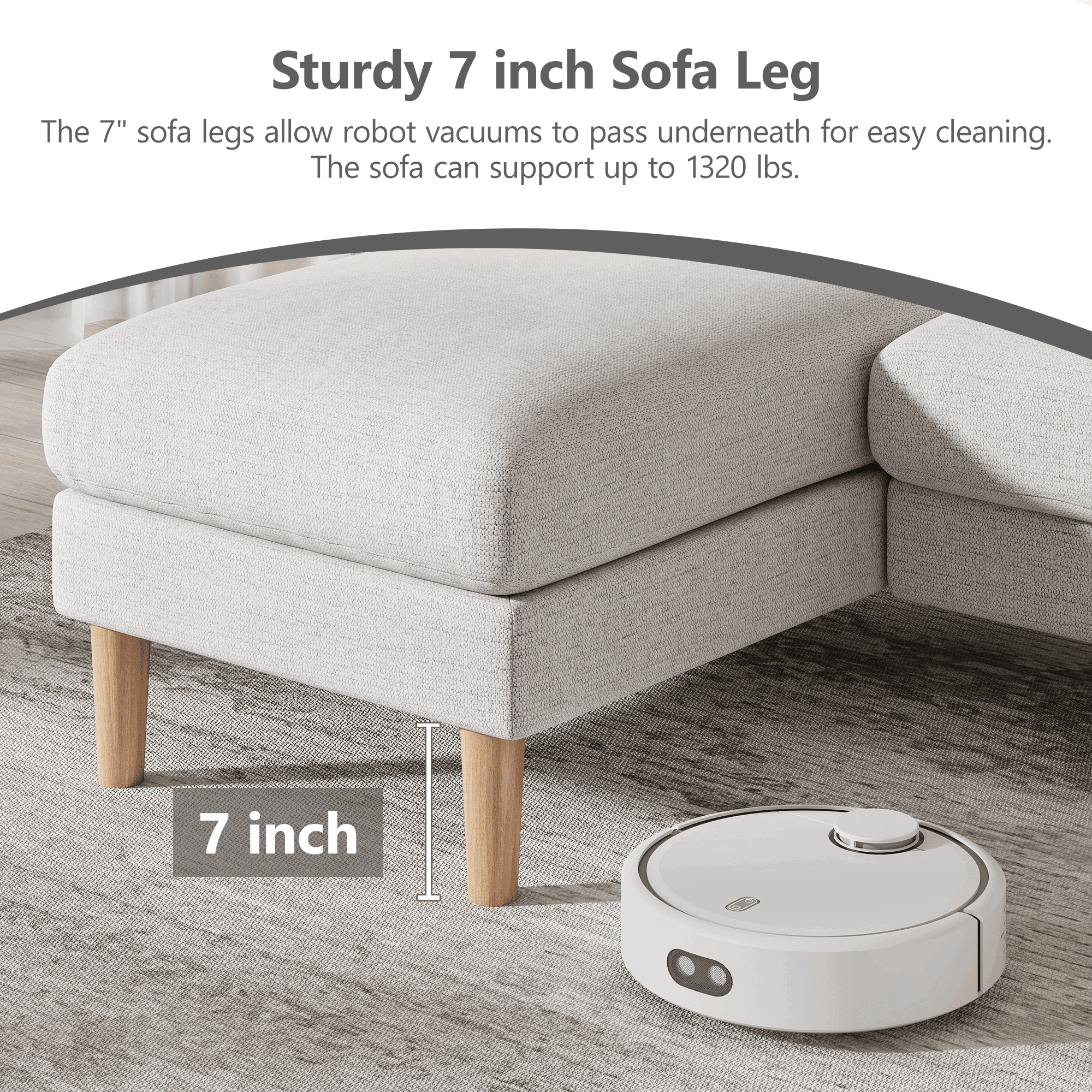 BedLuxury 100 U-Shape Sectional Sofa with Chaise, Chenille Modern Couch with High Legs for Living Room, Apartment, Gray
