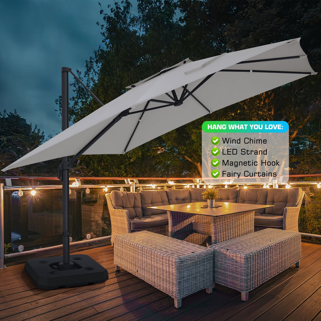 COBIZI 10x10ft Patio Cantilever Umbrella Double Roof Large Rectangular Deck Offset Umbrellas, Square Outdoor Patio Umbrella with 360°Rotation & Heavy-Duty Aluminum Frame,for Poolside Garden,Beige