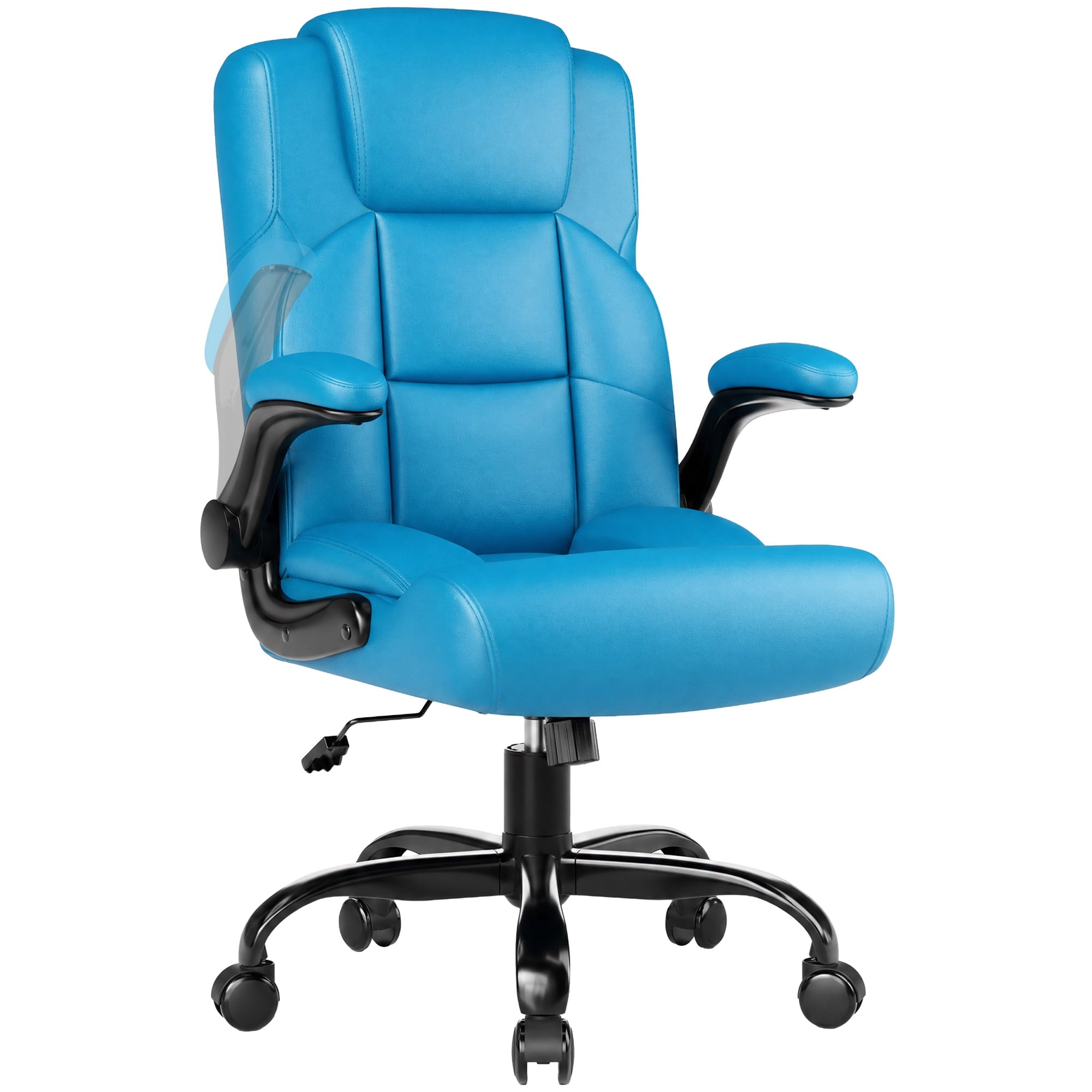 JONPONY Leather Office Chair, Big and Tall 500lbs Ergonomic Desk Chairs with Back Support, Executive Leather Chair with Wheels for Home Office, with Adjustable Padded Armrest & Lumbar Support , Black