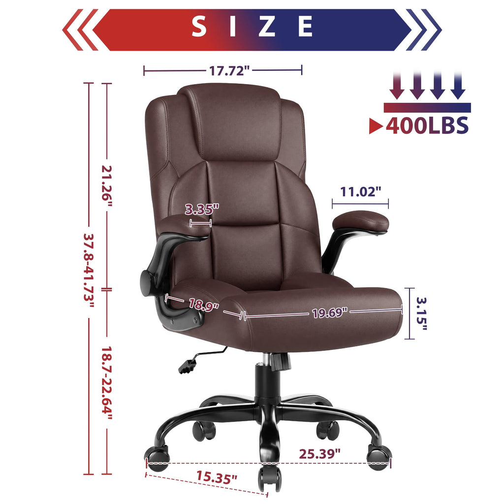 JONPONY Leather Office Chair, Big and Tall Office Chair 400LBS Wide Seat Ergonomic Computer Desk Chair High Back Executive Leather Chair Adjustable Task Chair Lumbar Back with 1-Year Warranty, Black