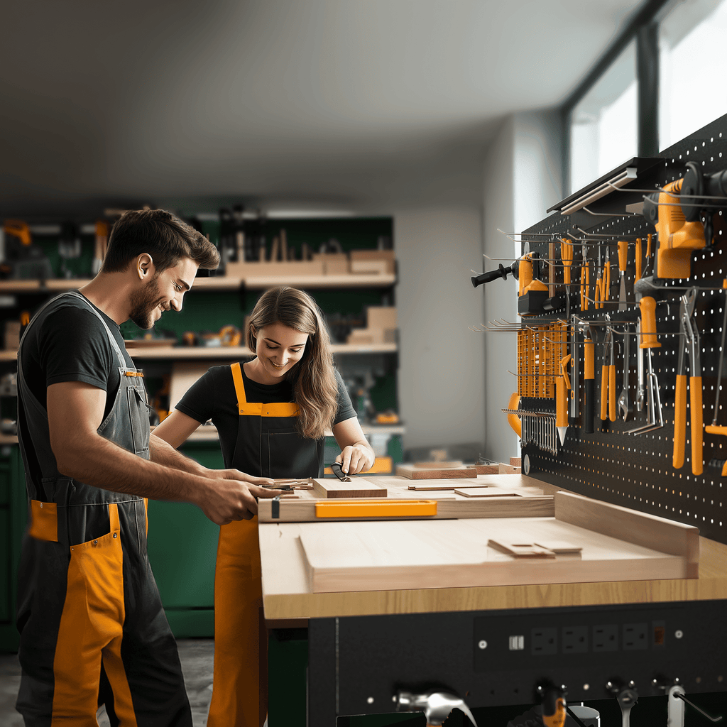 CAMMOO 48 Multifunctional Heavy Duty Workbench for Garage with Pegboard, 2000LBS Load,Adjustable Height Worktable,Storage Shelf,LED Light, Built-in Power Strip