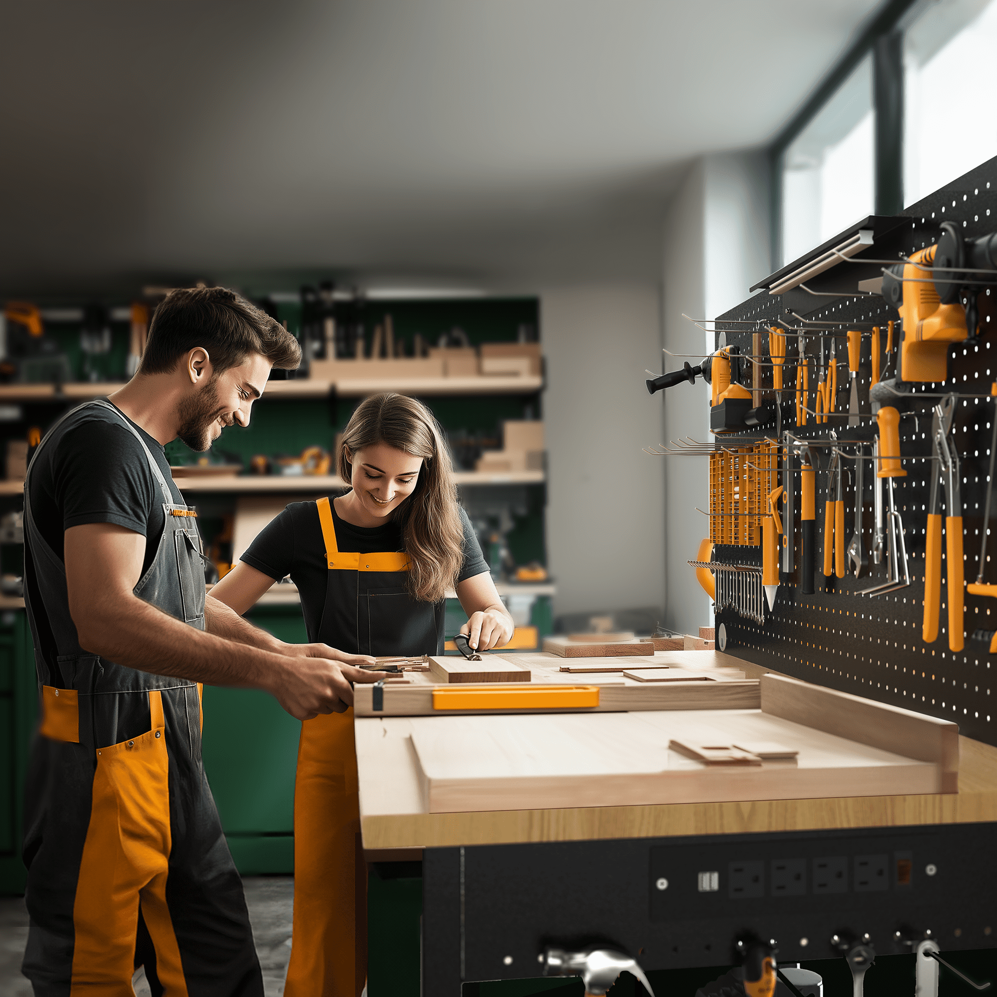 60 Multifunctional Heavy Duty Workbench for Garage with Pegboard,2000LBS Load,Adjustable Height,LED Light,Rubberwood Tabletop