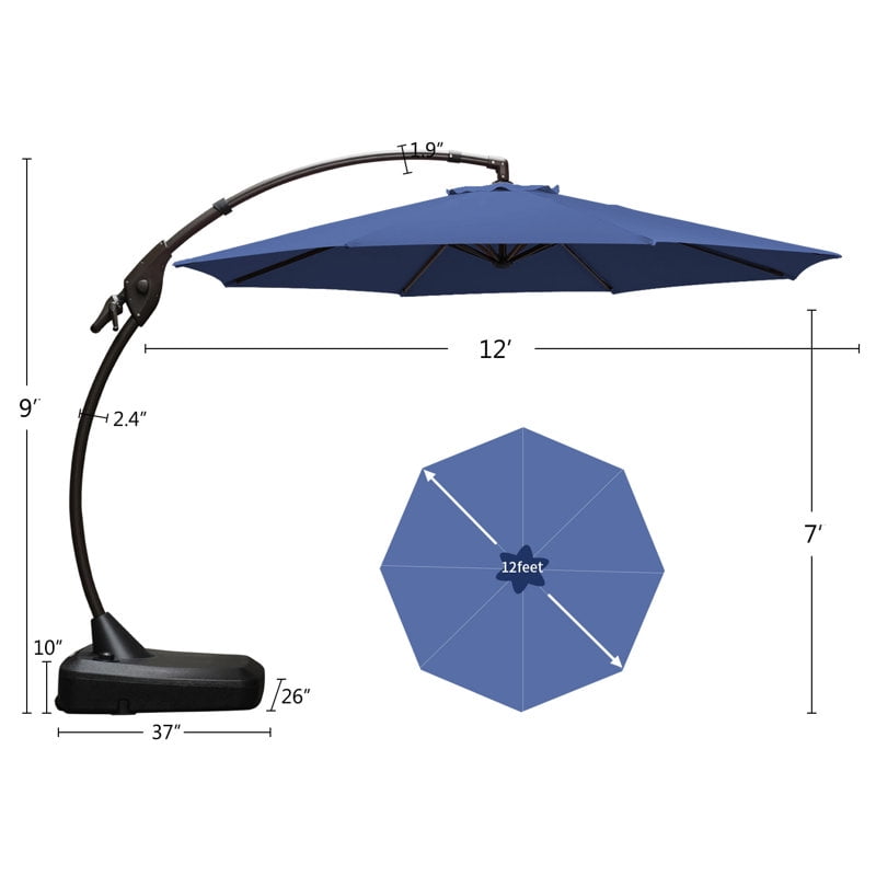 GRANDPATIO 12 ft Deluxe Aluminium Patio Umbrella with Base, Large Offset Outdoor Umbrella, Navy Blue
