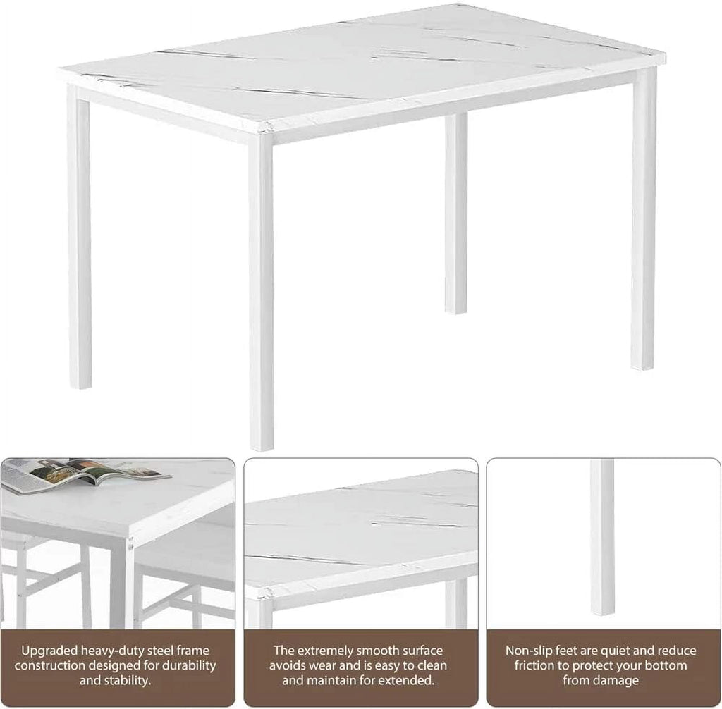 MIERES 5 Piece Dinning Table Sets for 4, Marble Kitchen Table and Chairs for 4,Dining Room Table Set with PU Leather Chairs,Faux Marble Dining Set for Small Spaces,Living Room,White+Brown