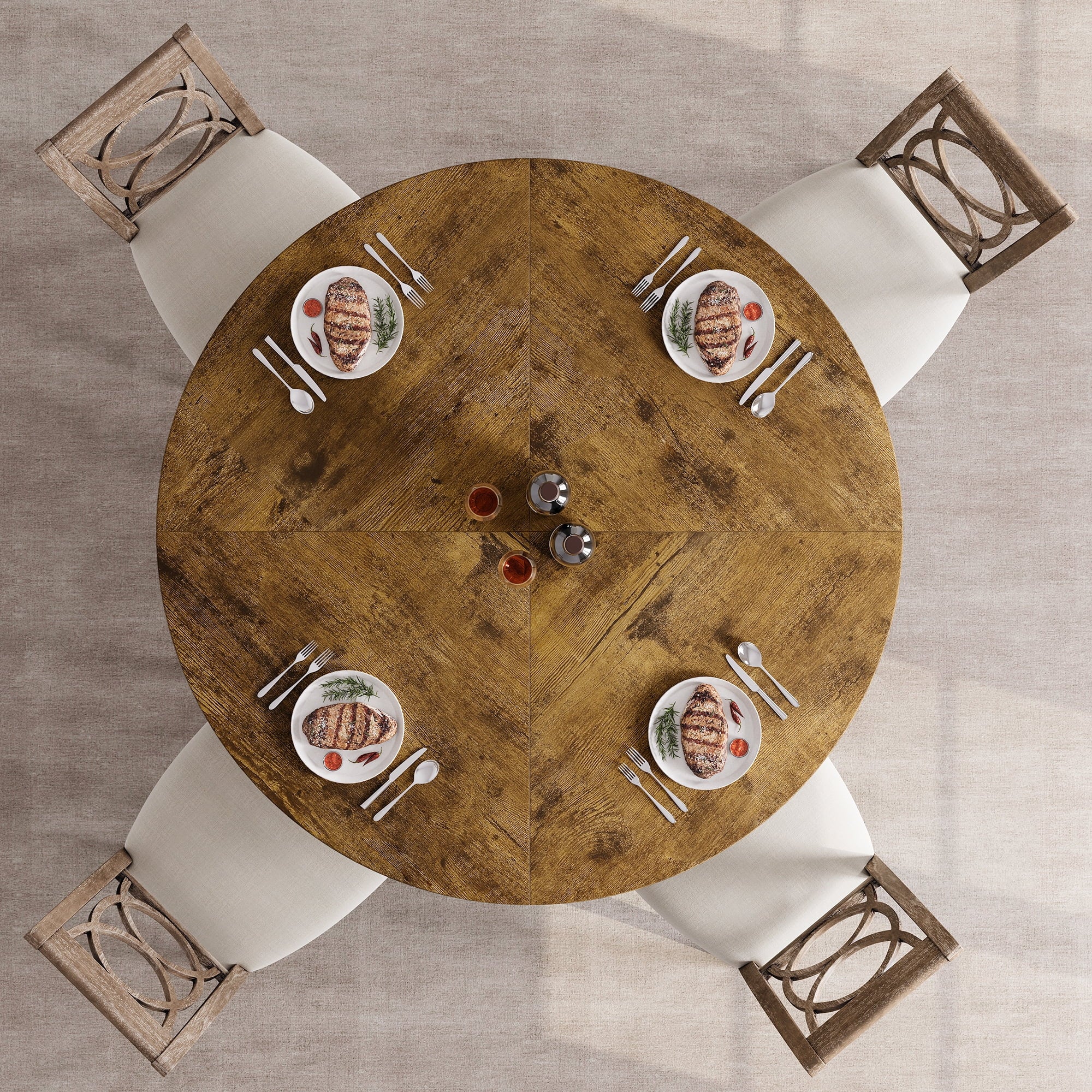 M optimized 47-Inch Round Dining Table, Wooden Kitchen Table for 4, Farmhouse Dinner Table with Wooden Top and Legs for Home Dining Room Living Room (Only Table)