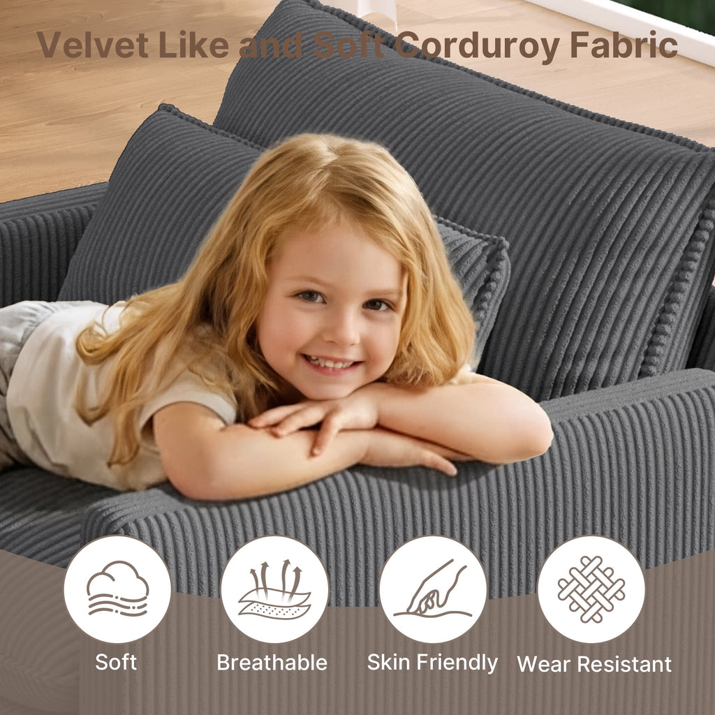 Asofer 31 Cloud Accent Sofa With Washable Cover, Single Corduroy Chair with Deep Seat Upholstered Cushion for Apartment,Dark gray