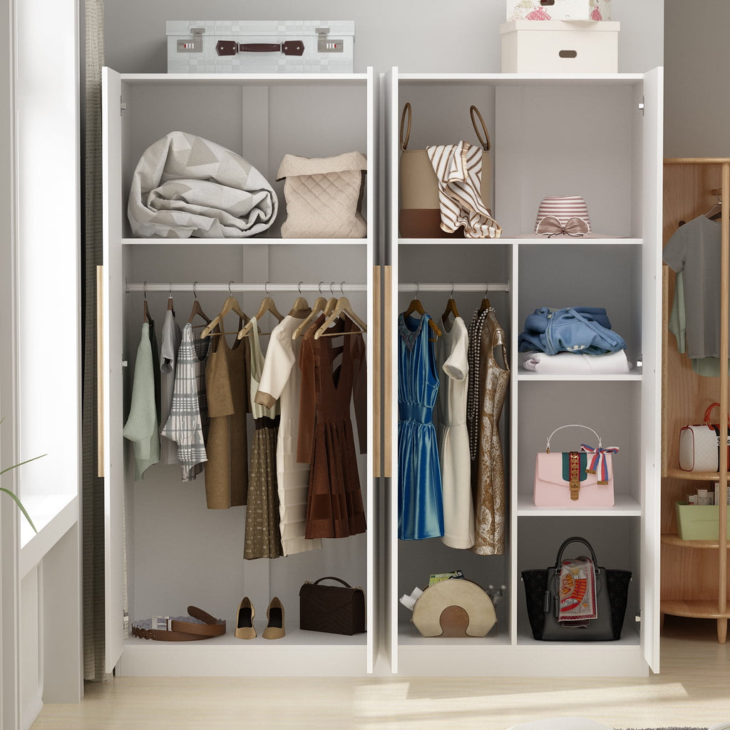 OxyLife 2 Door Wardrobe Armoire, White Closet Storage Organizer with Drawers and Shelves