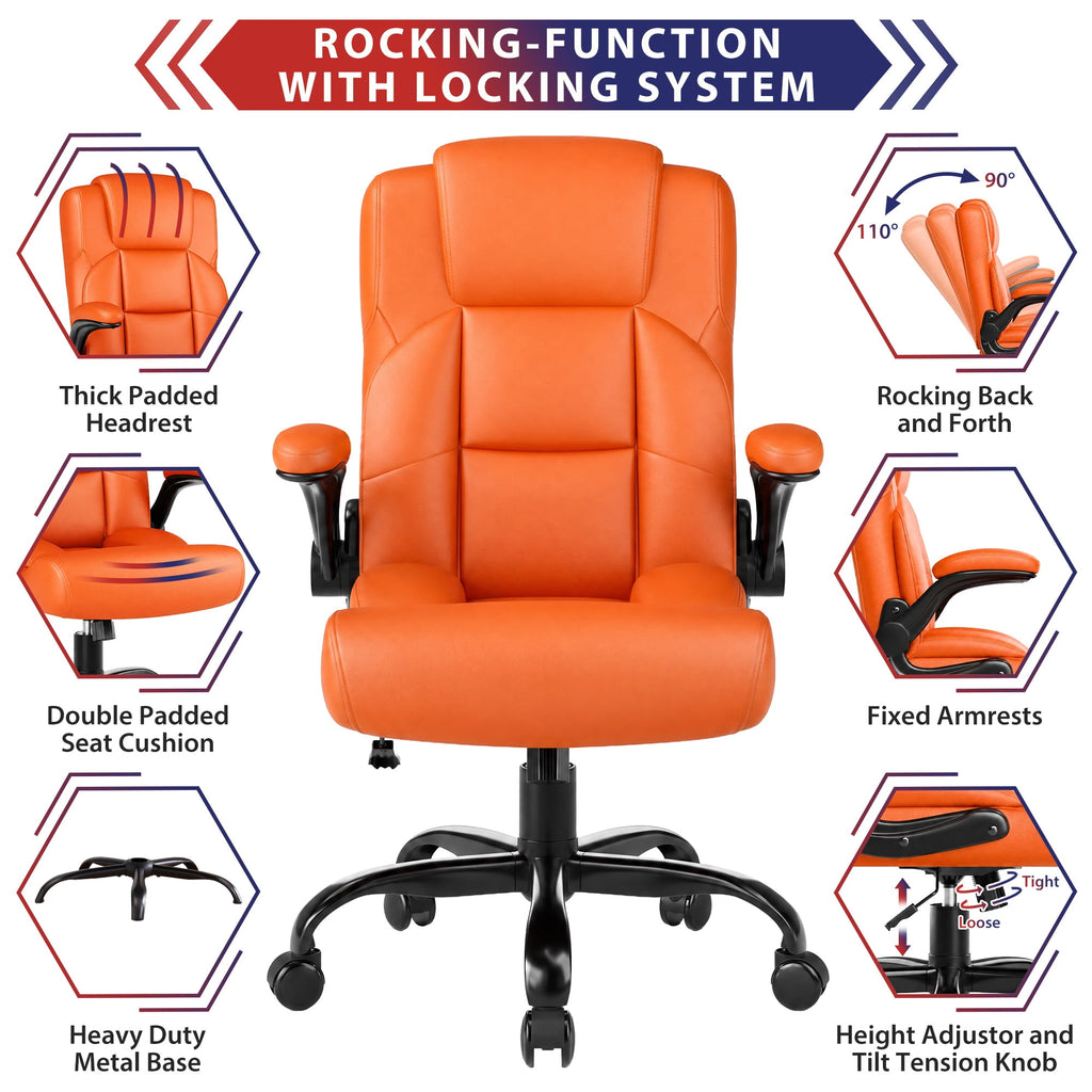 JONPONY Leather Office Chair, Big and Tall Office Chair 400LBS Wide Seat Ergonomic Computer Desk Chair High Back Executive Leather Chair Adjustable Task Chair Lumbar Back with 1-Year Warranty, Black