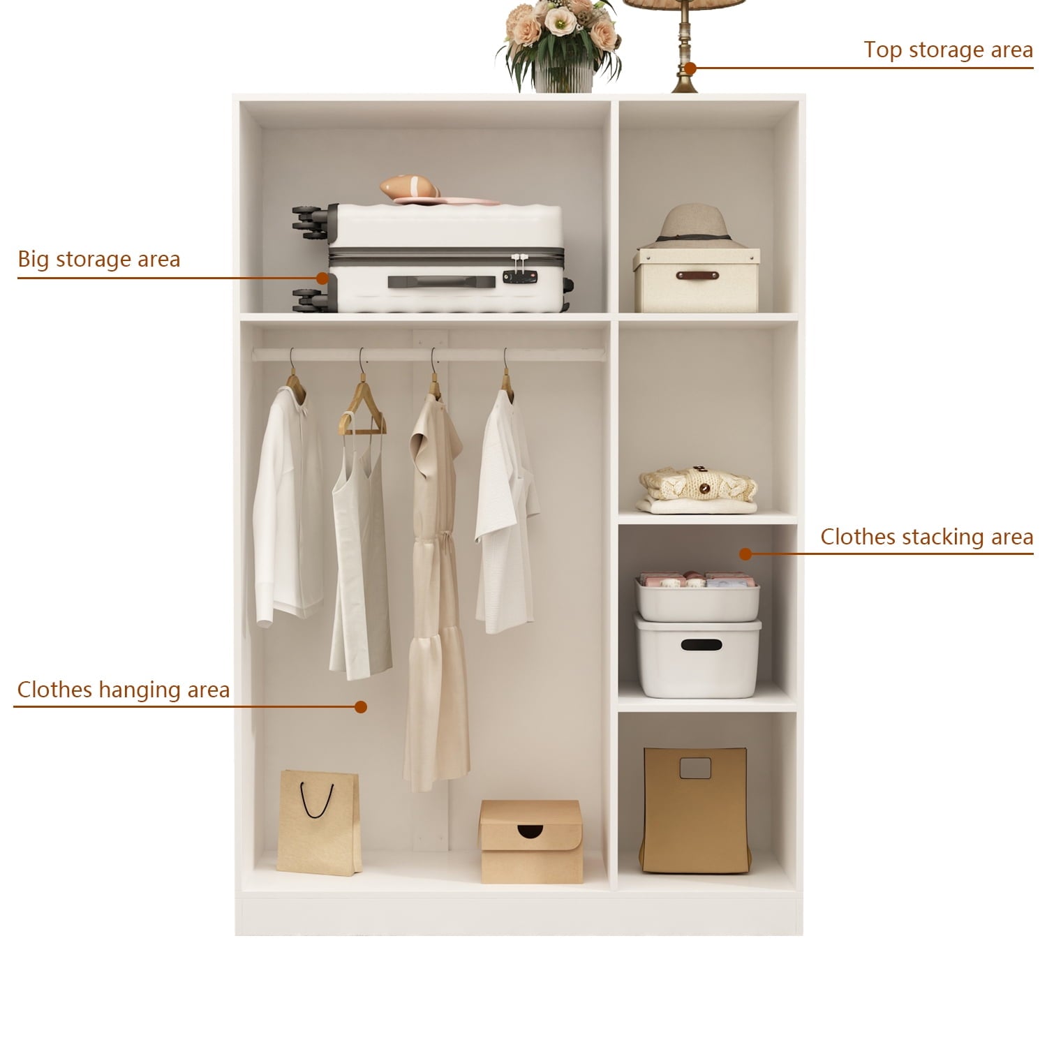 OxyLife 2 Door Wardrobe Armoire, White Closet Storage Organizer with Drawers and Shelves