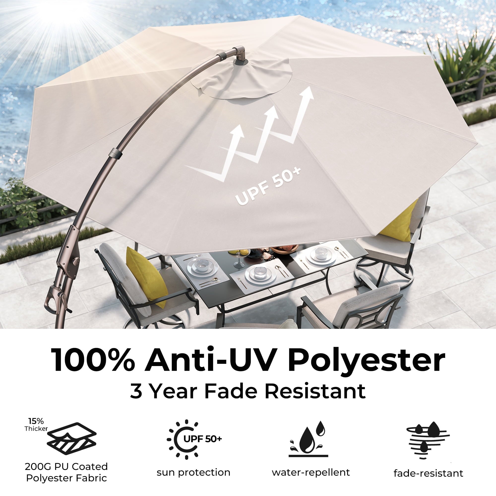 GRANDPATIO 12 ft Deluxe Aluminium Patio Umbrella with Base, Large Offset Outdoor Umbrella, Navy Blue