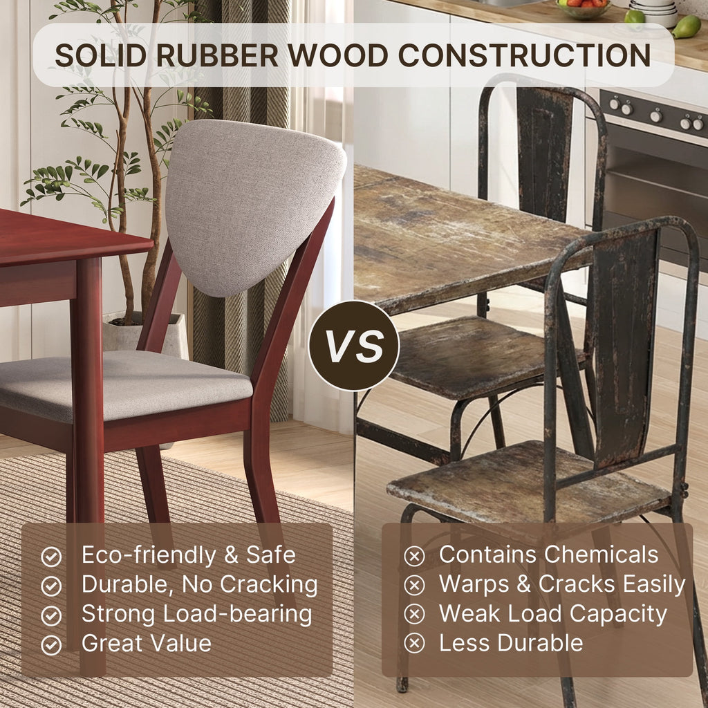 Asofer 5-Piece Dining Table Set for 4, Mid-Century Modern Solid Wood  Kitchen Table and 4 Upholstered Chairs, Small Space Rubberwood Dinette Set for Apartment, Walnut