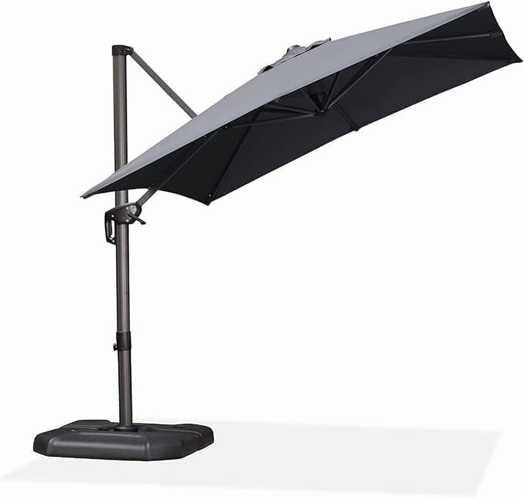 PURPLE LEAF 10x10 Ft Cantilever Umbrella Square Outdoor Patio Umbrella Large Offset Hanging Umbrella Aluminum Umbrella with 360°Rotation Adjustable Garden Pool Umbrella,Gray