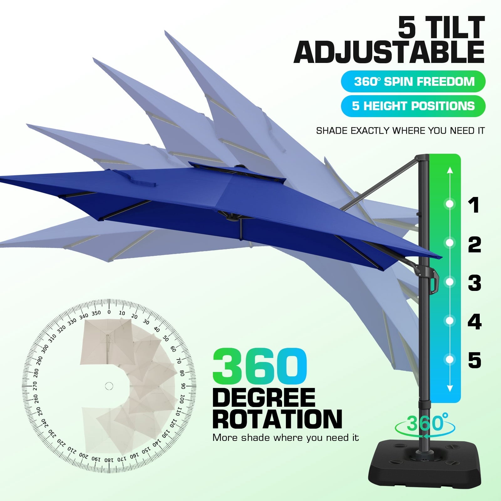 COBIZI 10x10 Offset Hanging Market Patio Umbrella with Easy Tilt Adjustment, Double Roof Cantilever Umbrella Aluminum Umbrella with 360-degree Rotation for Garden Deck Pool Patio, Gray