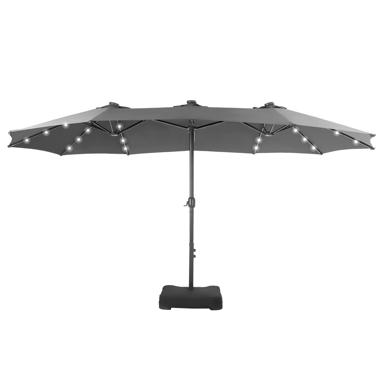 SUMMIT LIVING 15ft Double-Sided Solar Patio Umbrella with Base (Included) Large Outdoor Umbrella with Solar Lights - Beige