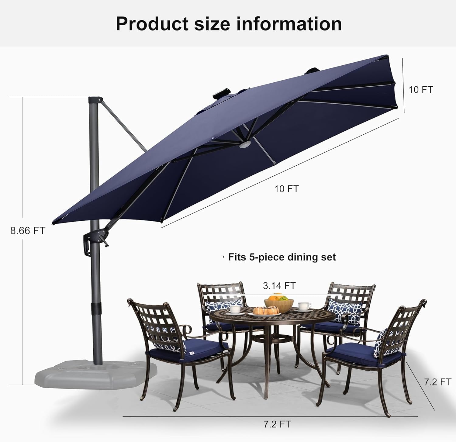 PURPLE LEAF 9x11.5 Ft Cantilever Umbrella Rectangle Outdoor Patio Umbrella Large Offset Hanging Umbrella Aluminum Umbrella with 360°Rotation Adjustable Garden Pool Umbrella,Turquoise Blue