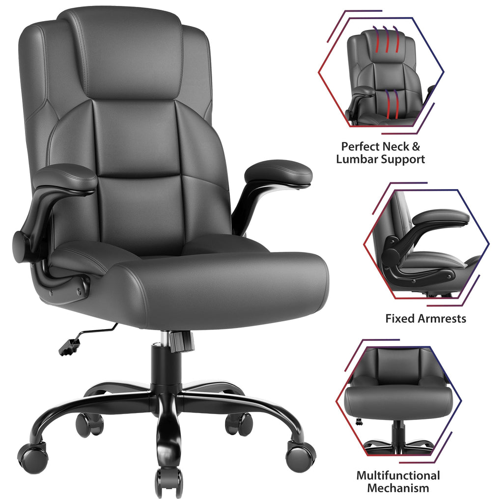JONPONY Leather Office Chair, Big and Tall Office Chair 400LBS Wide Seat Ergonomic Computer Desk Chair High Back Executive Leather Chair Adjustable Task Chair Lumbar Back with 1-Year Warranty, Black