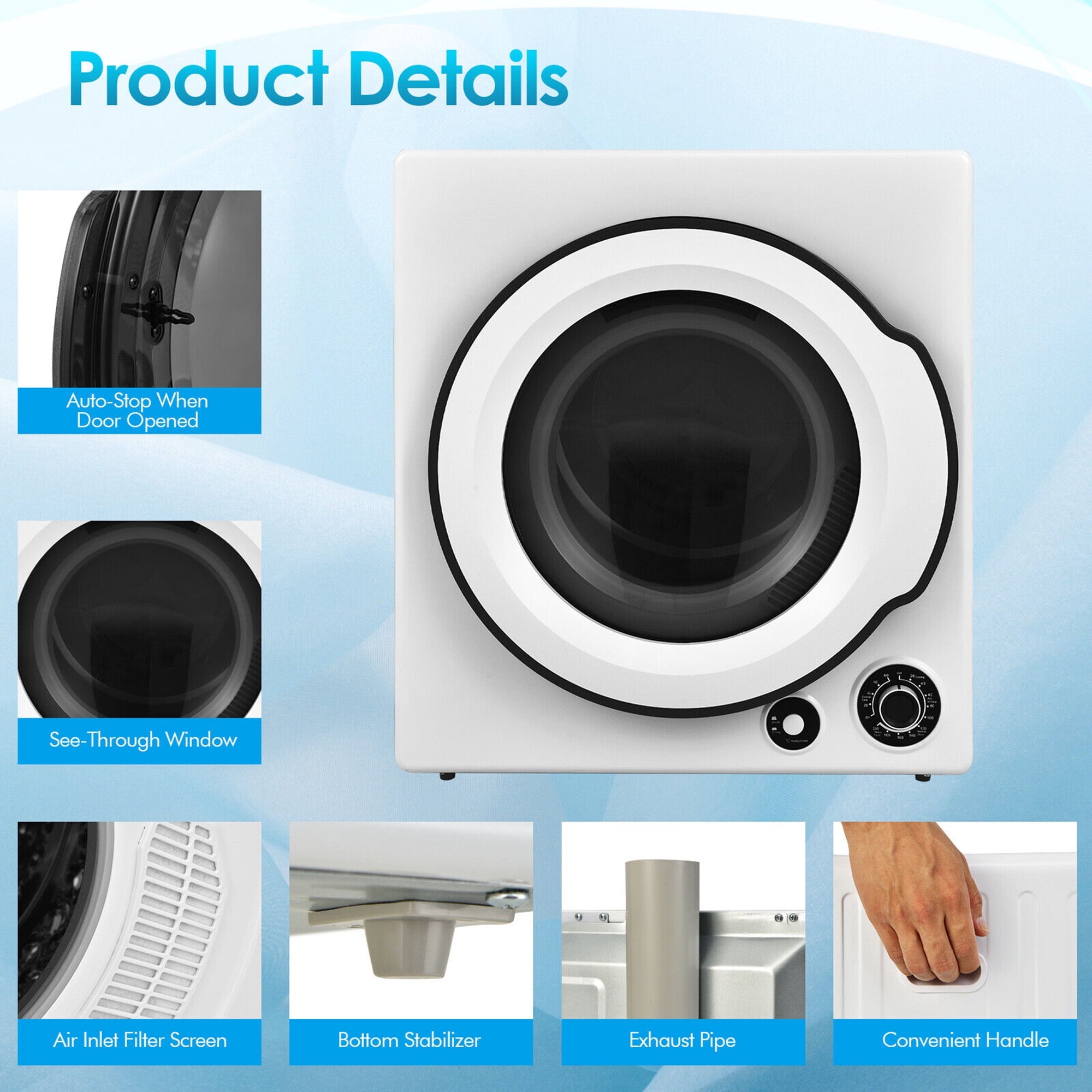 Gymax 13.2 lbs Electric Tumble Compact Laundry Dryer Stainless Steel Tub 1350 W