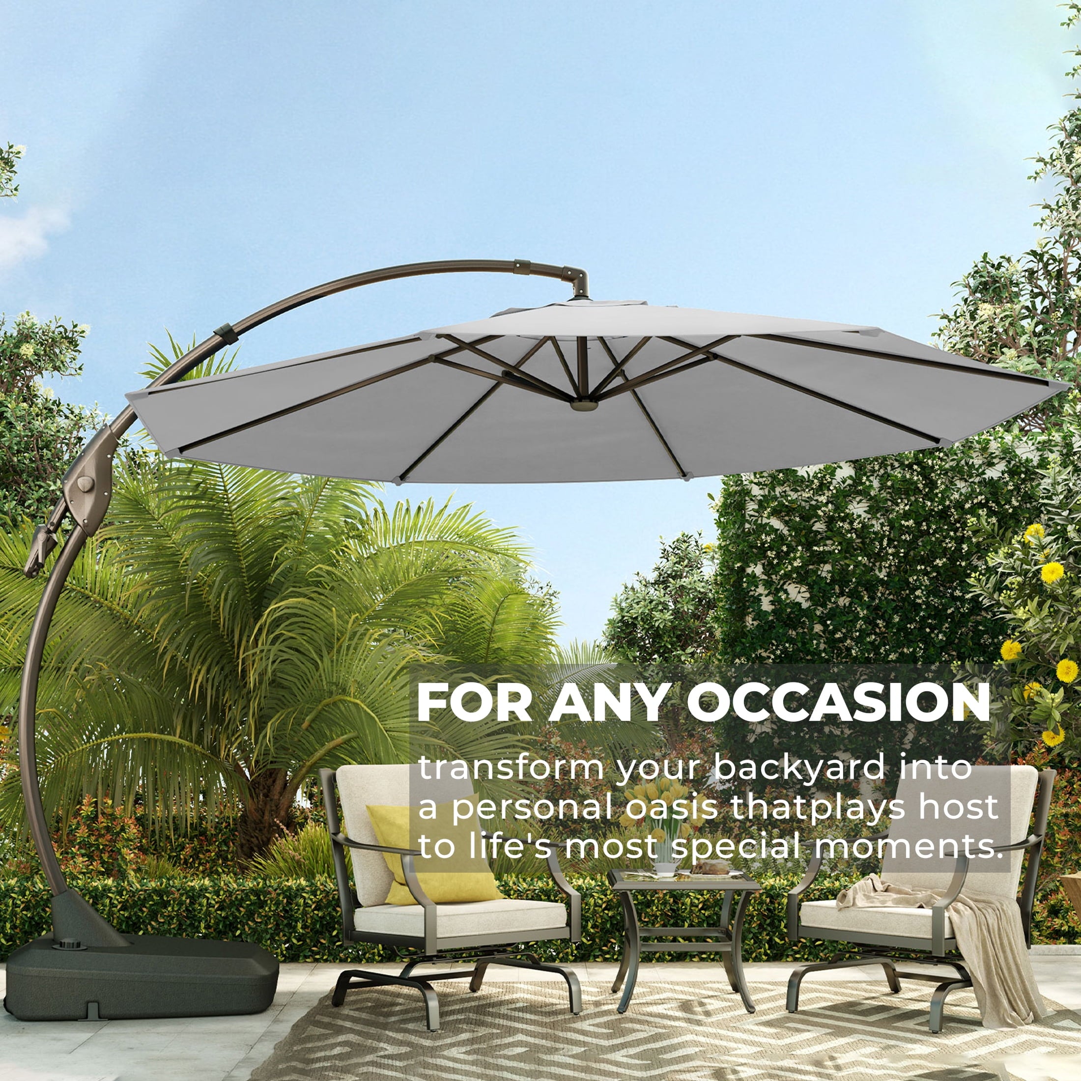 GRANDPATIO 12 ft Deluxe Aluminium Patio Umbrella with Base, Large Offset Outdoor Umbrella, Navy Blue