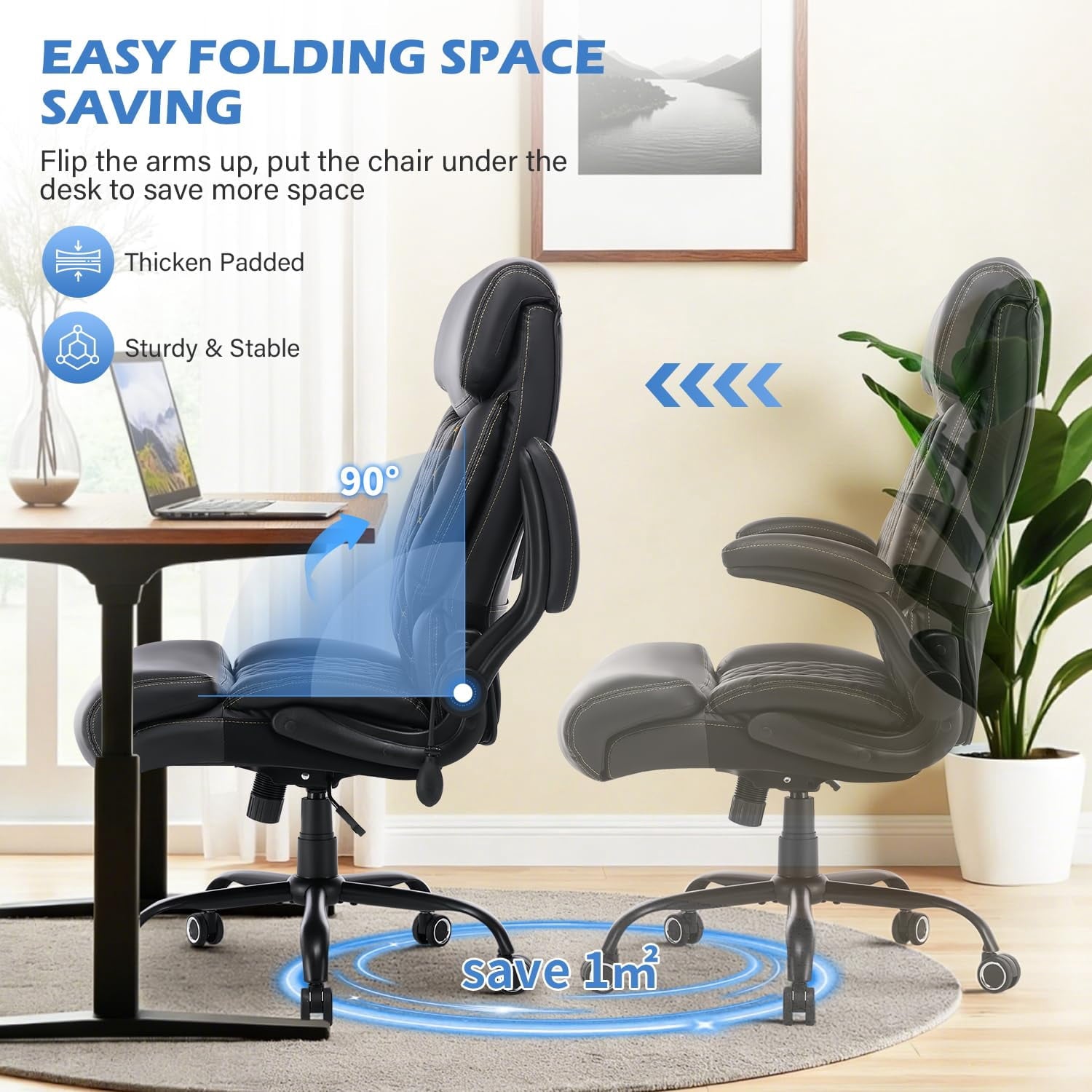 JONPONY Leather Office Chair, Big and Tall Office Chair 400LBS Wide Seat Ergonomic Computer Desk Chair High Back Executive Leather Chair Adjustable Task Chair Lumbar Back with 1-Year Warranty, Black
