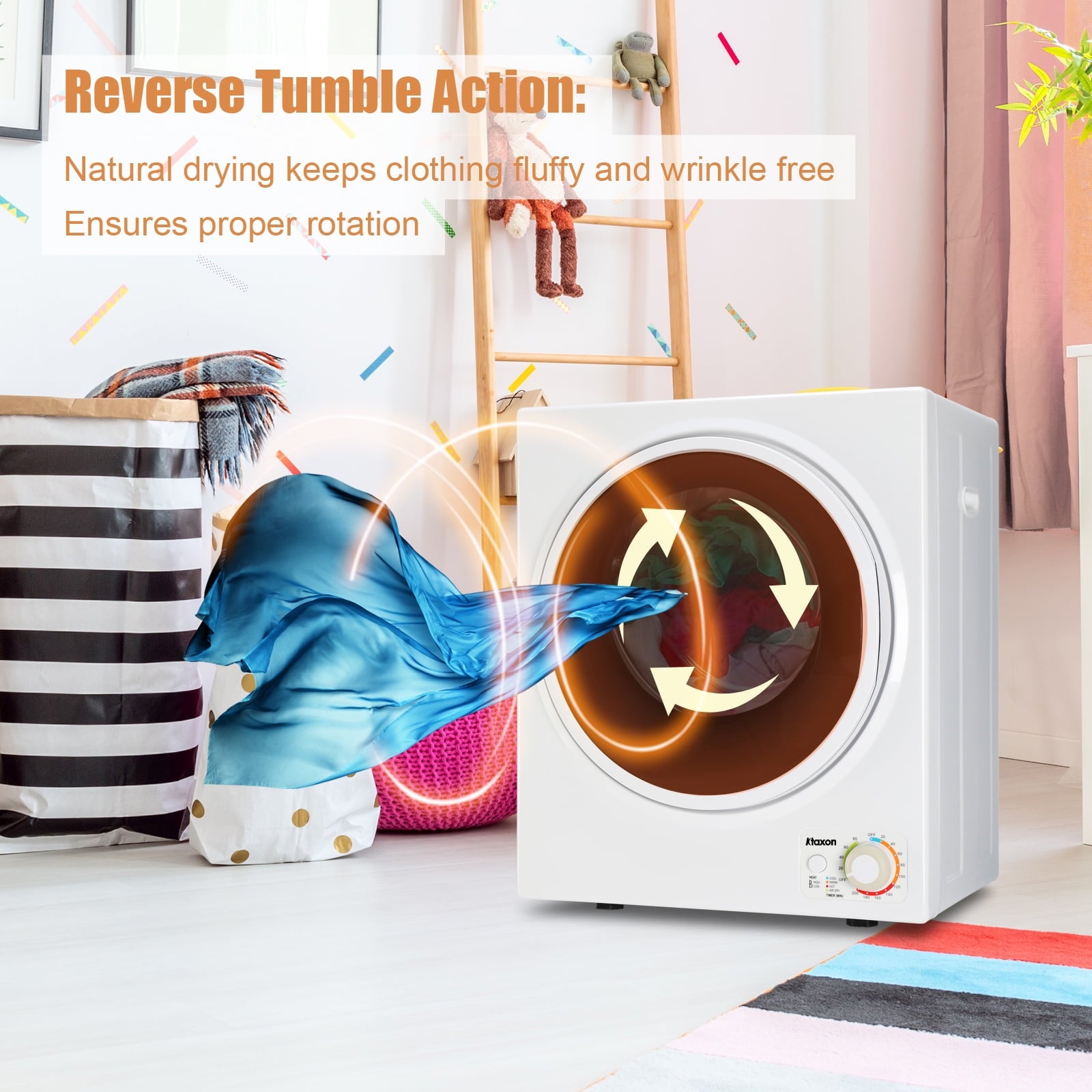 Ktaxon 1.6 cu. ft. Compact Electric Dryer With LCD Touch Panel & Stainless Steel Tub for Home, Apartment, Dorm,White