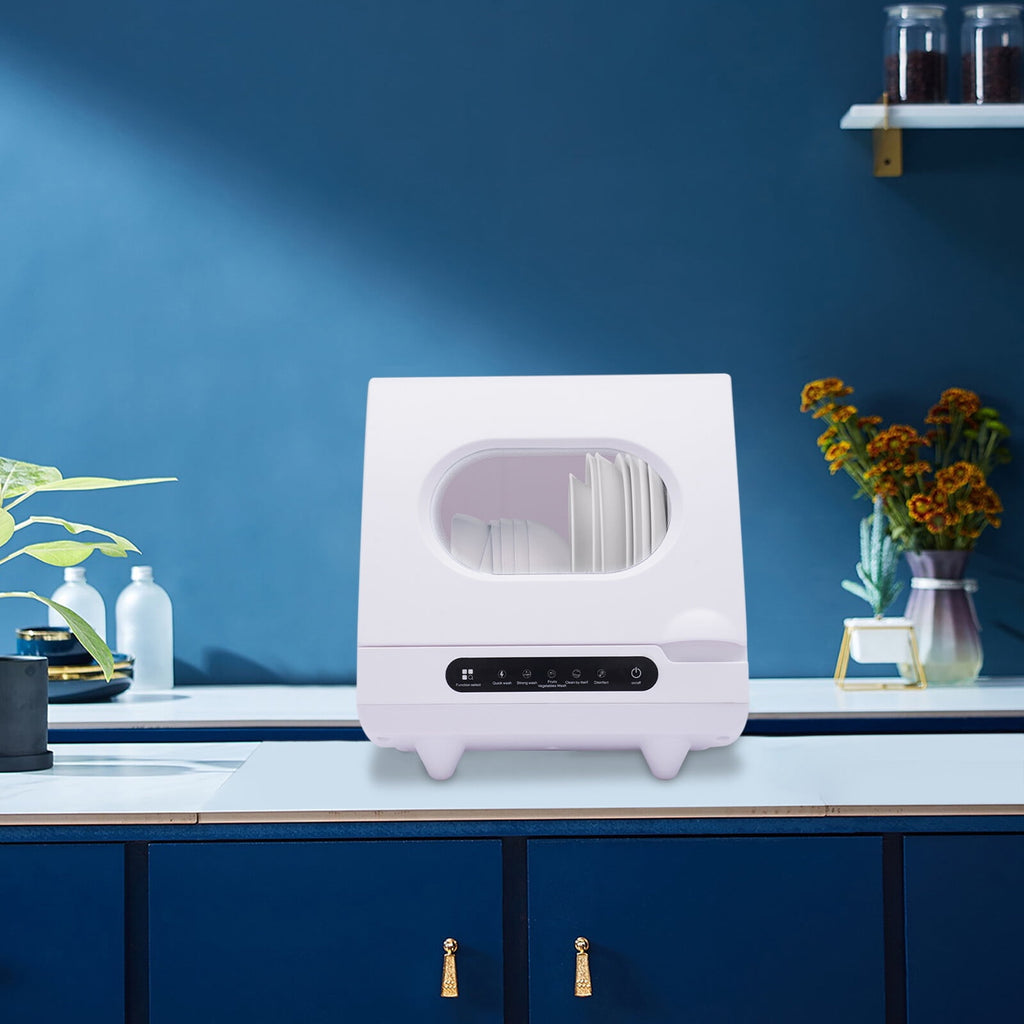 FOGGBET 110V 1200W Portable Countertop Dishwasher with 12 Water Outlets and 360° Rotation Flushing & Hose Connection 3-in-1 Function,15.74*15.74*17.71in,with 5L Water Tank,  for Homes, Apartments