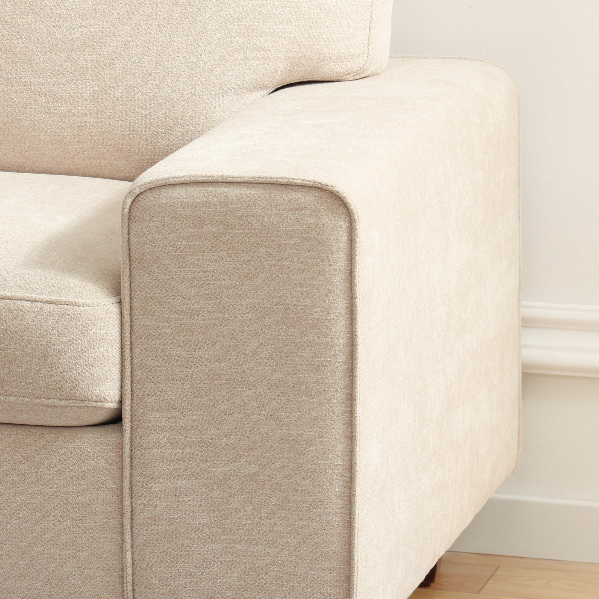 Poshby 88.58''W 3 Seater Sofa Couch with Chenille, Modern Square Arm for Living Room, Light Gray