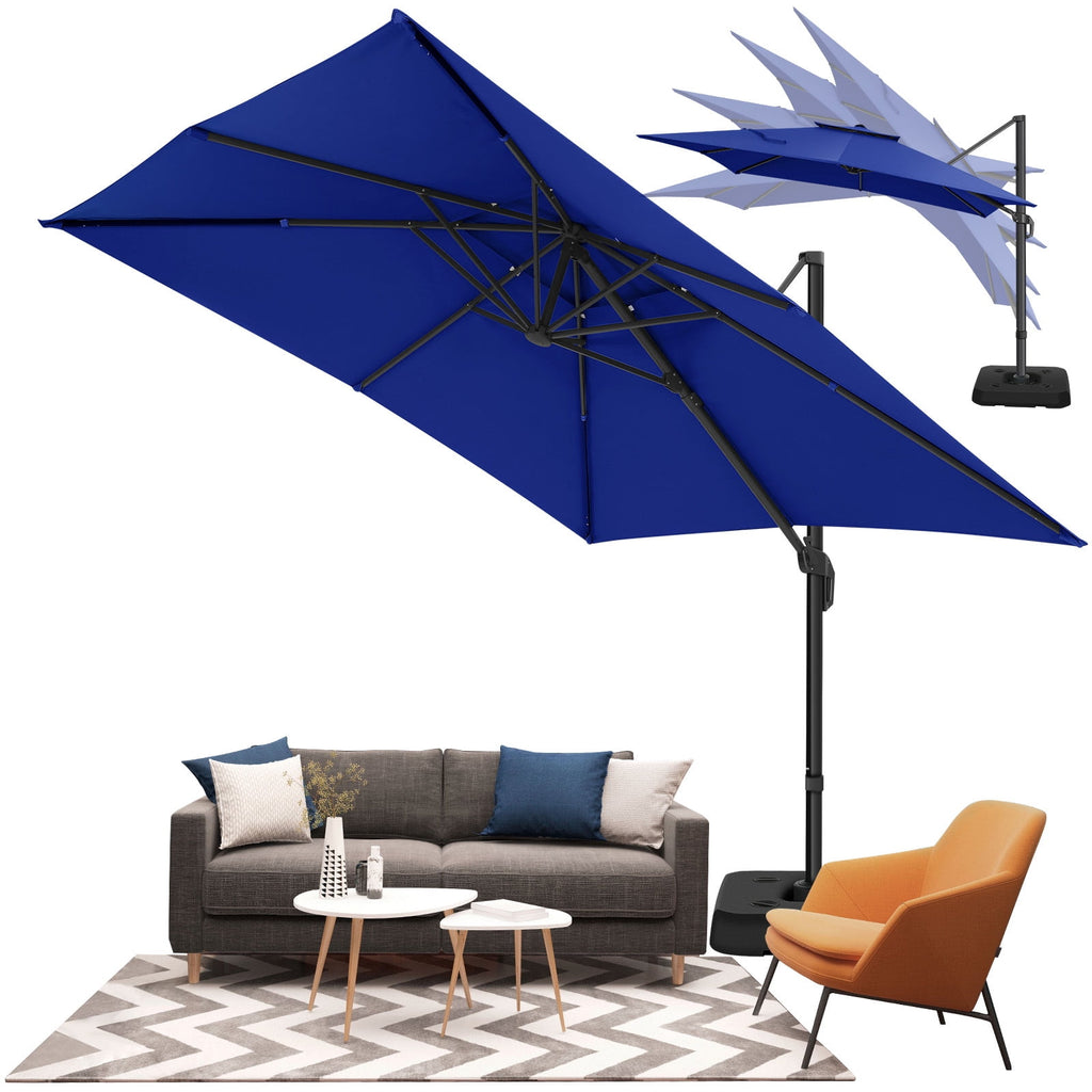 COBIZI 10x10 Offset Hanging Market Patio Umbrella with Easy Tilt Adjustment, Double Roof Cantilever Umbrella Aluminum Umbrella with 360-degree Rotation for Garden Deck Pool Patio, Gray