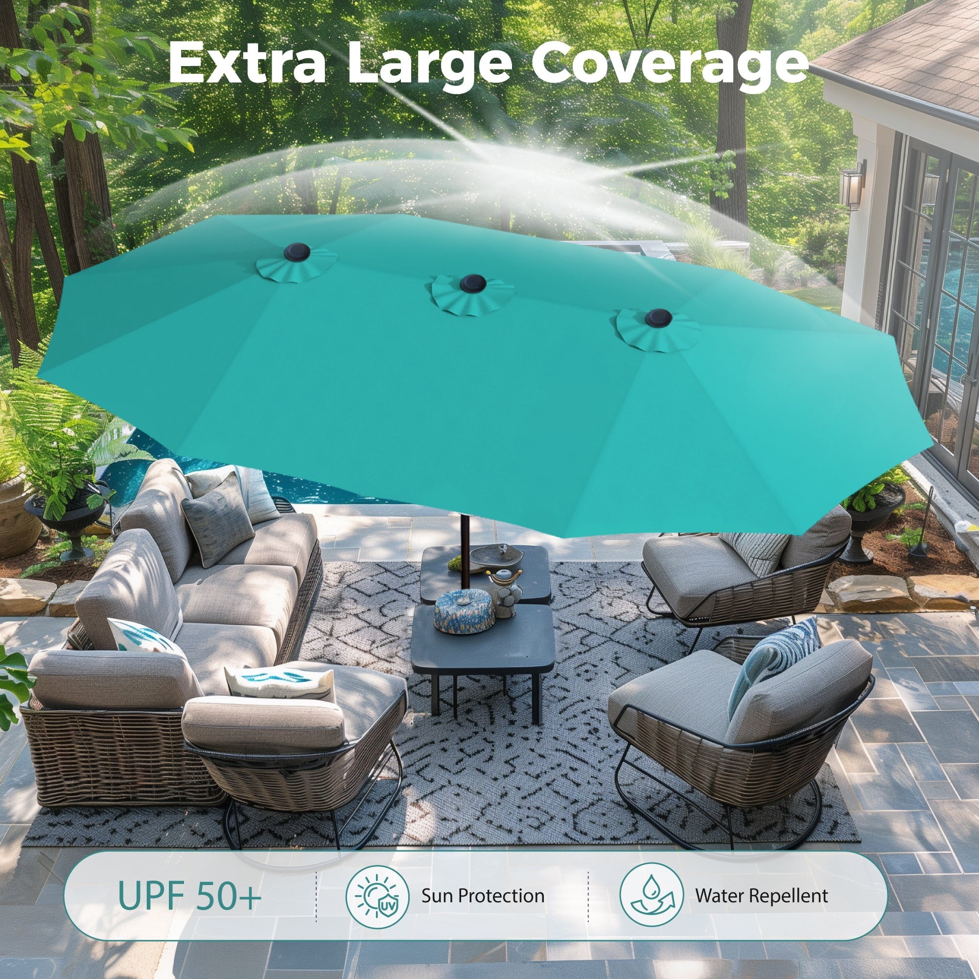 Alpha Joy 15ft Outdoor Patio Umbrella Extra-Large Double-Sided Garden Umbrella with Crank Handle and Base - Smoky Gray
