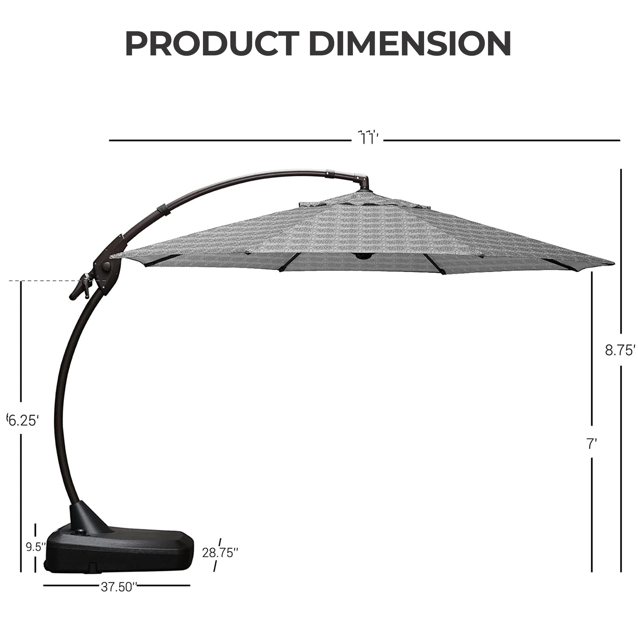 GRANDPATIO 12 Ft Outdoor Umbrella with Base, Large Aluminum Cantilever Offset Umbrella for Patio Pool, Black & White