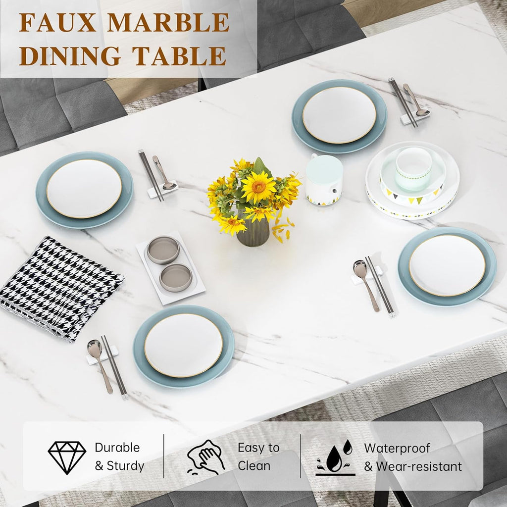 LinkRomat 5-Piece Faux Marble Dining Table Set for 4, Modern Kitchen Table with Chairs, Dinette Dining Room Furniture Set for Compact Space Saving