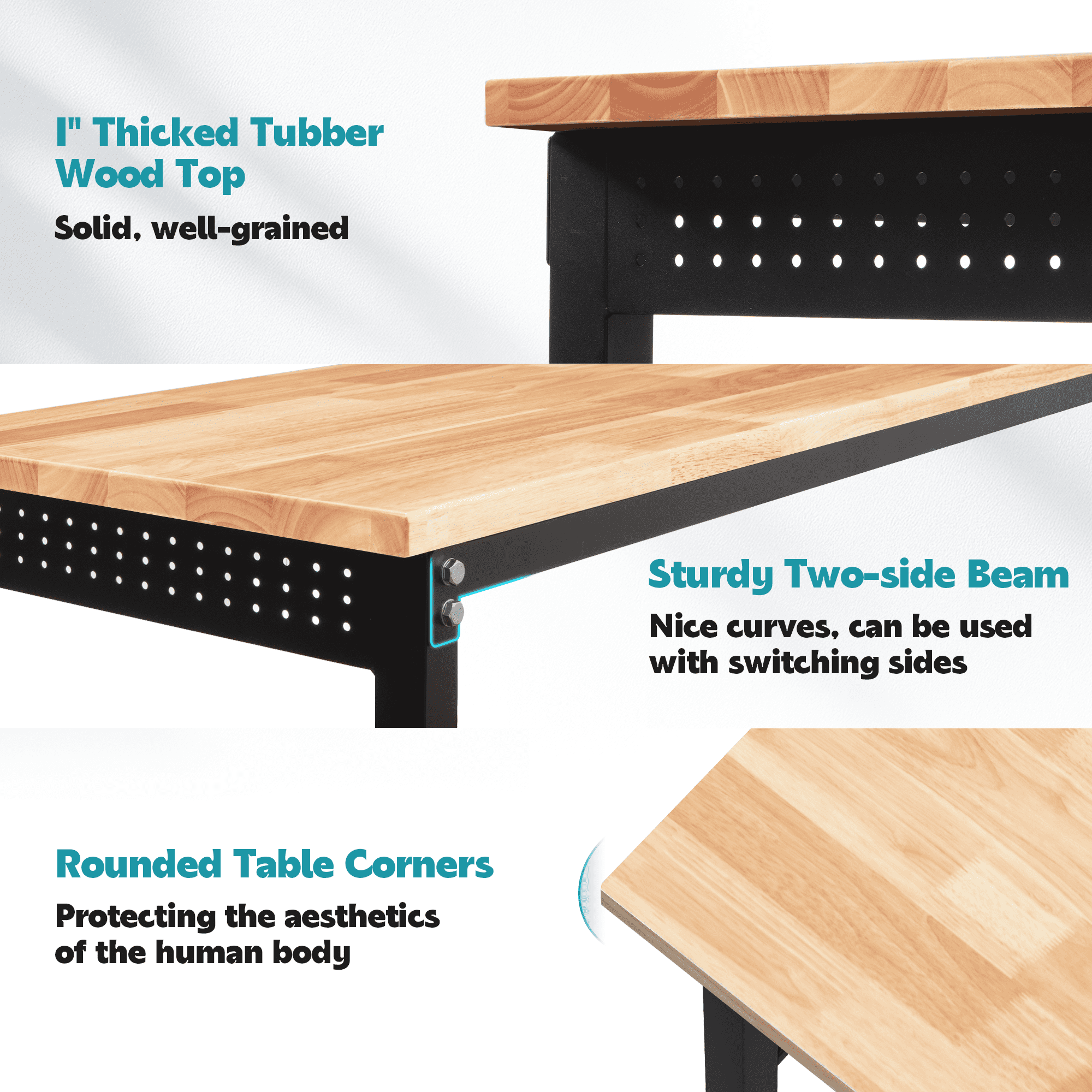 HARIPUL 96 inch Adjustable Workbench, 2000 LBS Heavy Duty Workstation with Power Outlets & Pegboard, Solid Rubber Wood Top Work Table for Garage, Workshop, Office, Commercial Use