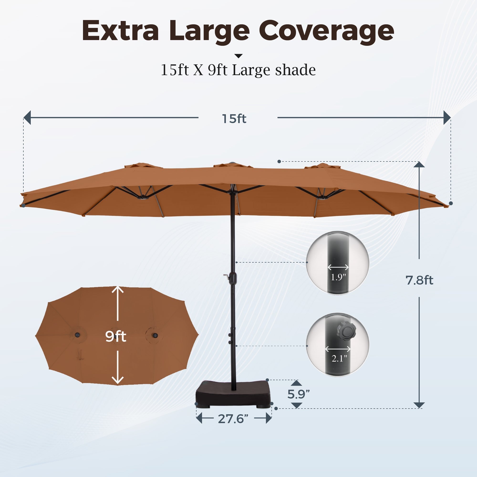 Alpha Joy 15ft Outdoor Patio Umbrella Extra-Large Double-Sided Garden Umbrella with Crank Handle and Base - Ivory