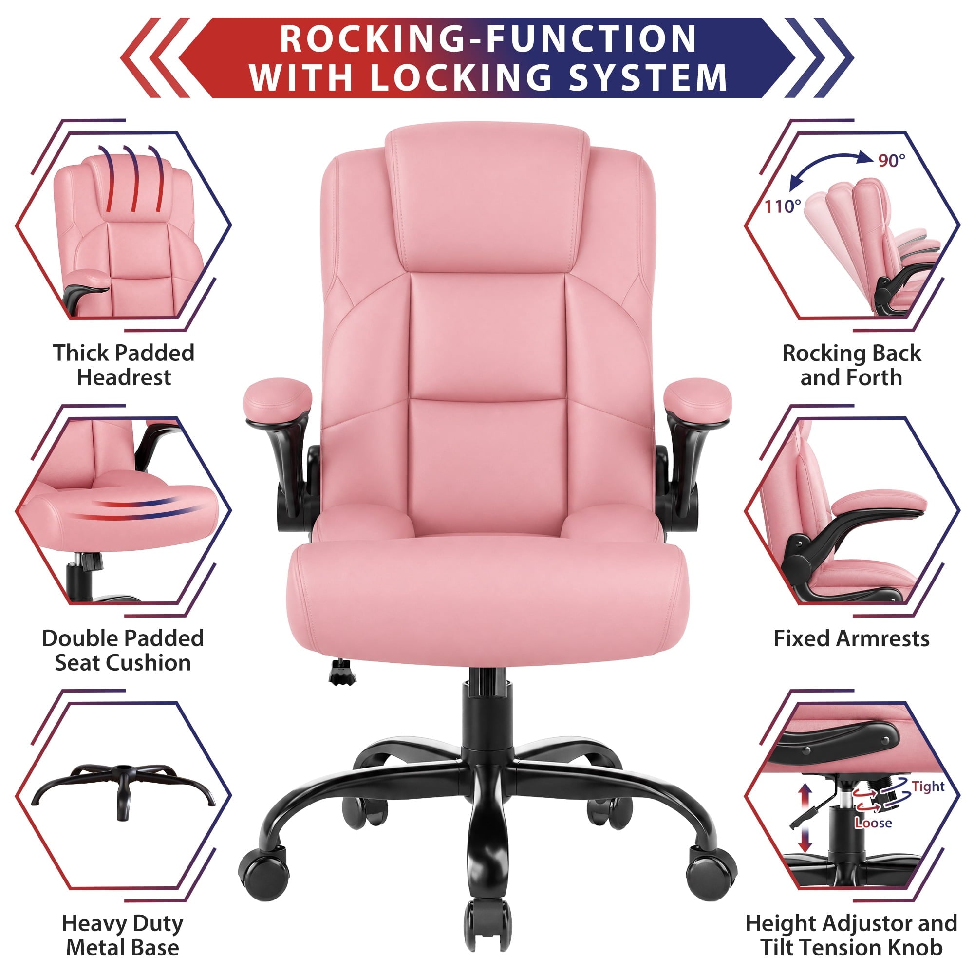 JONPONY Leather Office Chair, Big and Tall 500lbs Ergonomic Desk Chairs with Back Support, Executive Leather Chair with Wheels for Home Office, with Adjustable Padded Armrest & Lumbar Support , Black
