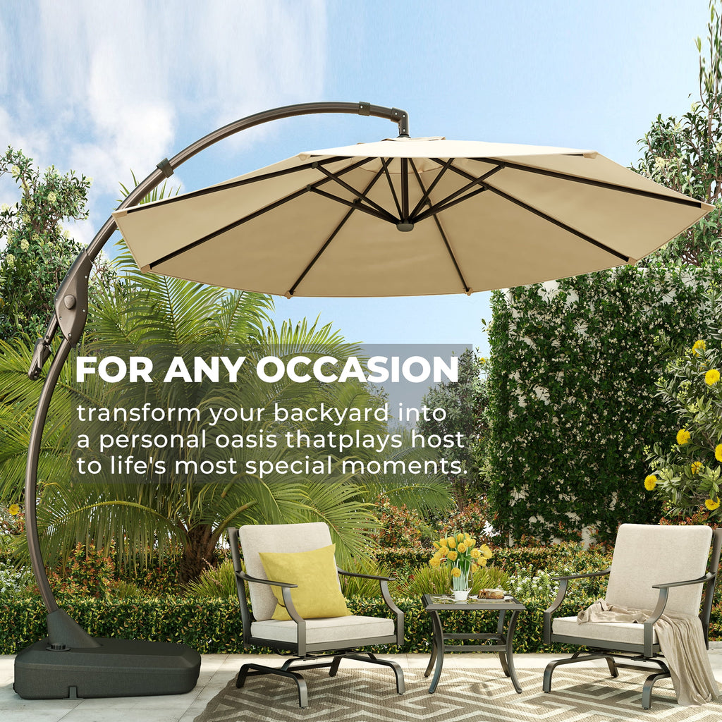 GRANDPATIO 12 Ft Outdoor Umbrella with Base, Large Aluminum Cantilever Offset Umbrella for Patio Pool, Black & White