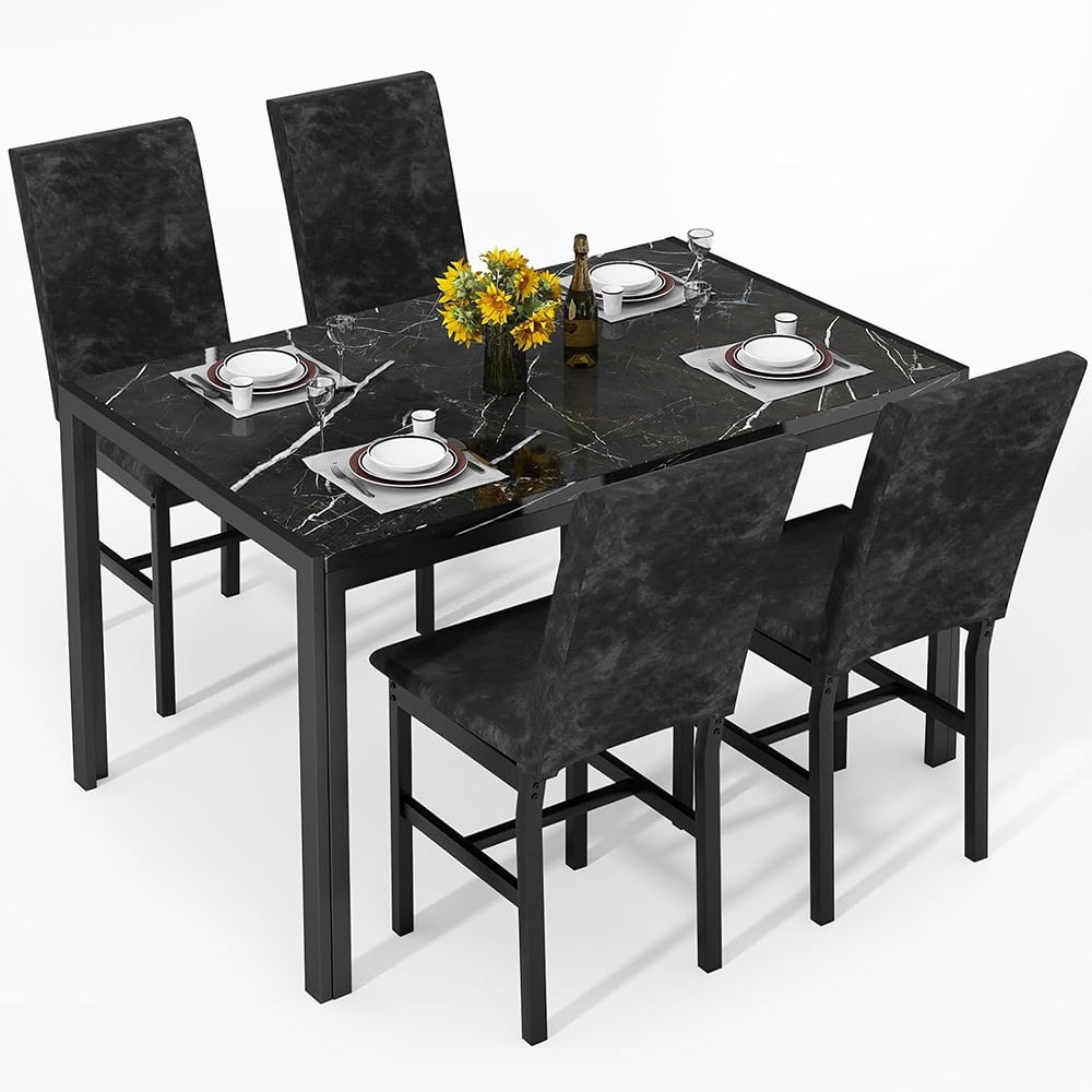 LinkRomat 5-Piece Faux Marble Dining Table Set for 4, Modern Kitchen Table with Chairs, Dinette Dining Room Furniture Set for Compact Space Saving