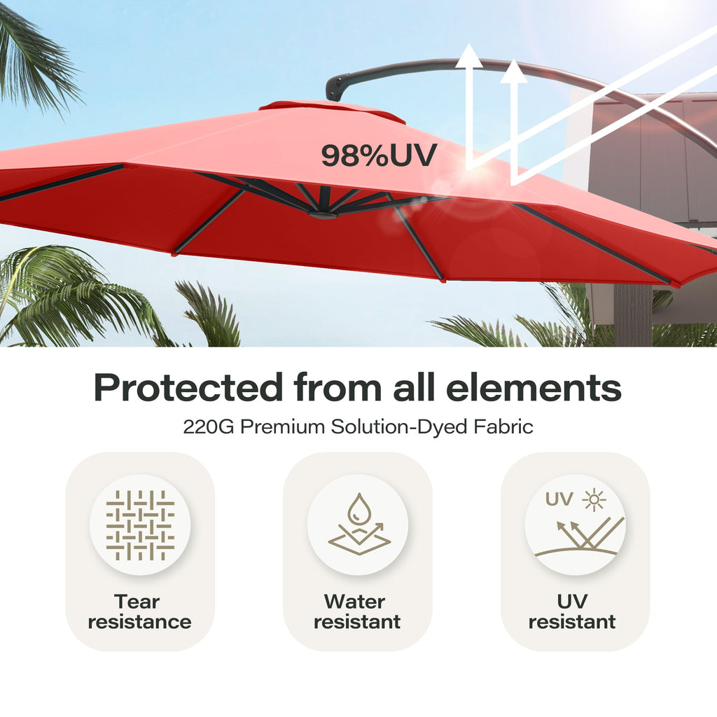 LAUSAINT HOME 11 FT Outdoor Patio Umbrella with Base, Aluminum Cantilever Umbrella with Crank, Champagne