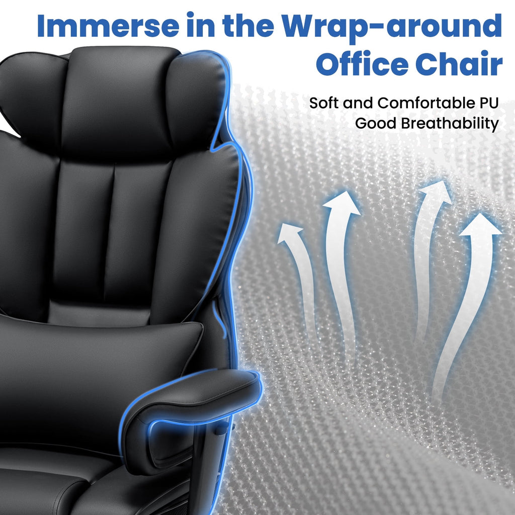 Hoffree Big and Tall Fabric Office Chair 450lbs, Executive Desk Chair with Massage Ergonomic  Computer Chair with Footrest Reclining Desk Office Chair with Lumbar Support for Home Office