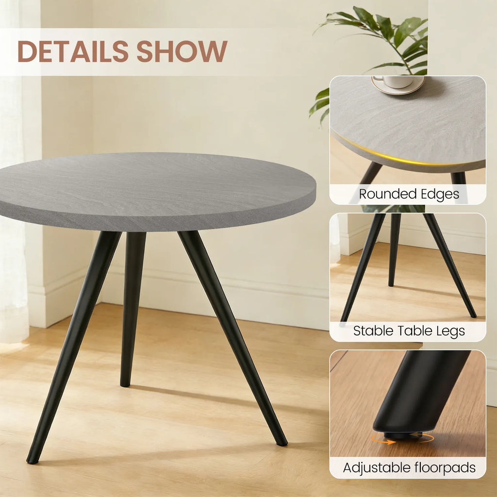 34.8 Round Dining Table Set for 4,5 Piece Mid-Century Modern Dining Set with 4 Upholstered Dining Chairs,Leisure Coffee Table for Kitchen Dining Room, Save Space