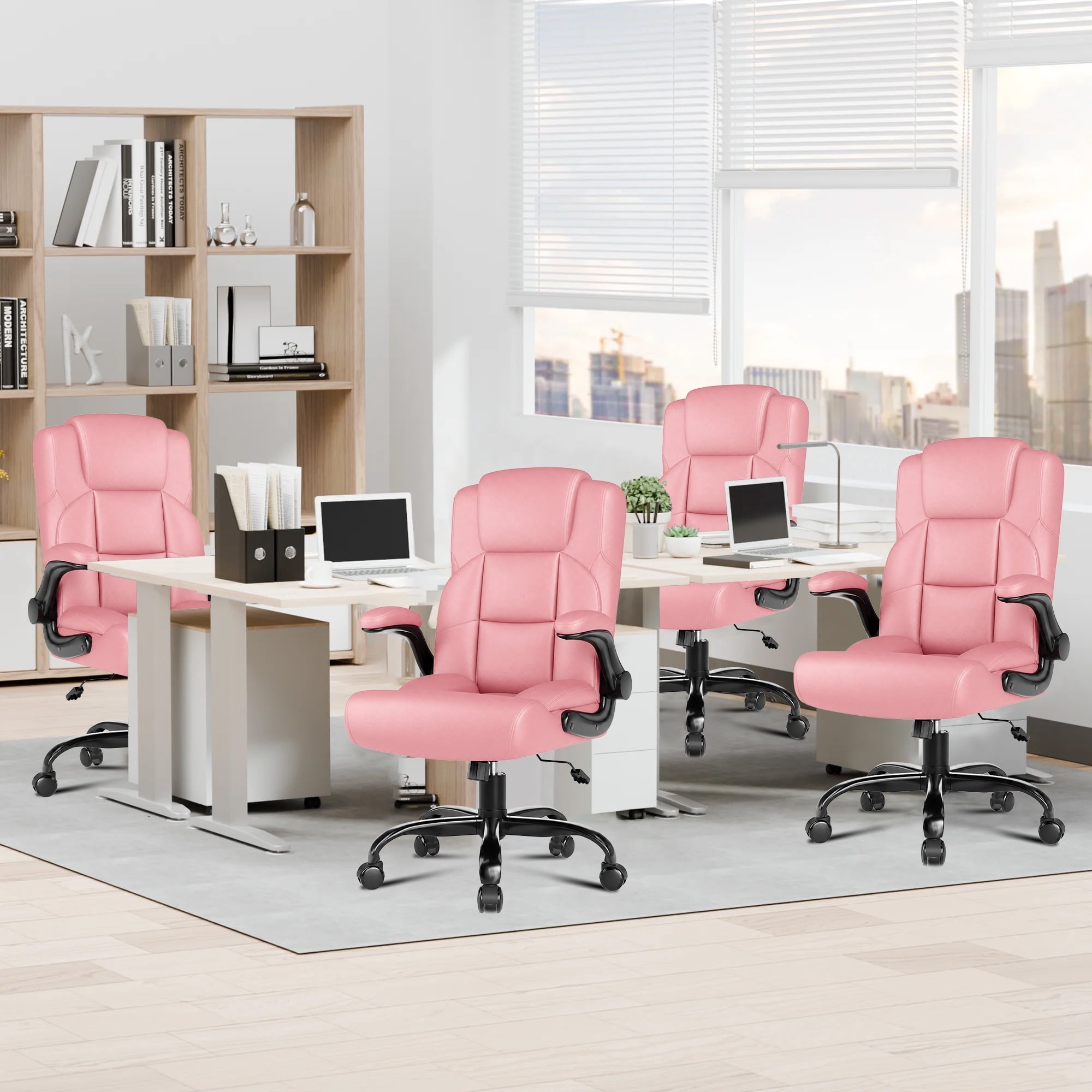 JONPONY Leather Office Chair, Big and Tall 500lbs Ergonomic Desk Chairs with Back Support, Executive Leather Chair with Wheels for Home Office, with Adjustable Padded Armrest & Lumbar Support , Black