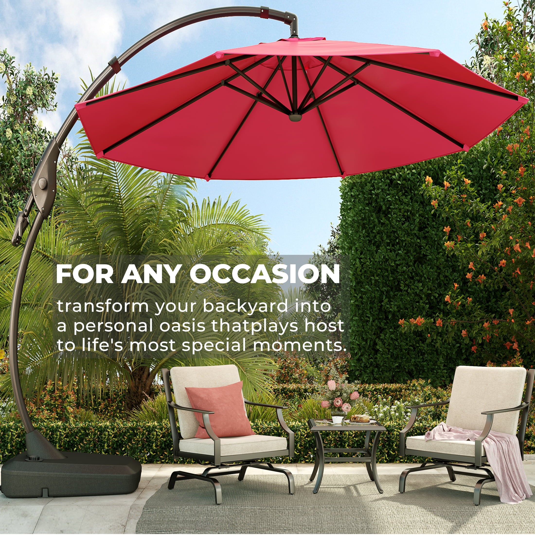 GRANDPATIO 12 ft Deluxe Aluminium Patio Umbrella with Base, Large Offset Outdoor Umbrella, Navy Blue