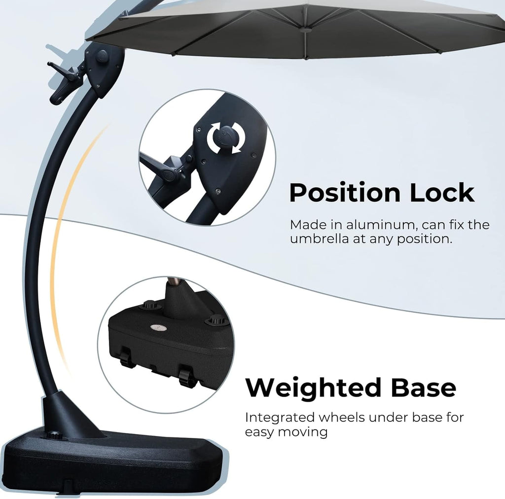 GRANDPATIO 12 Ft Outdoor Umbrella with Base, Large Aluminum Cantilever Offset Umbrella for Patio Pool, Black & White