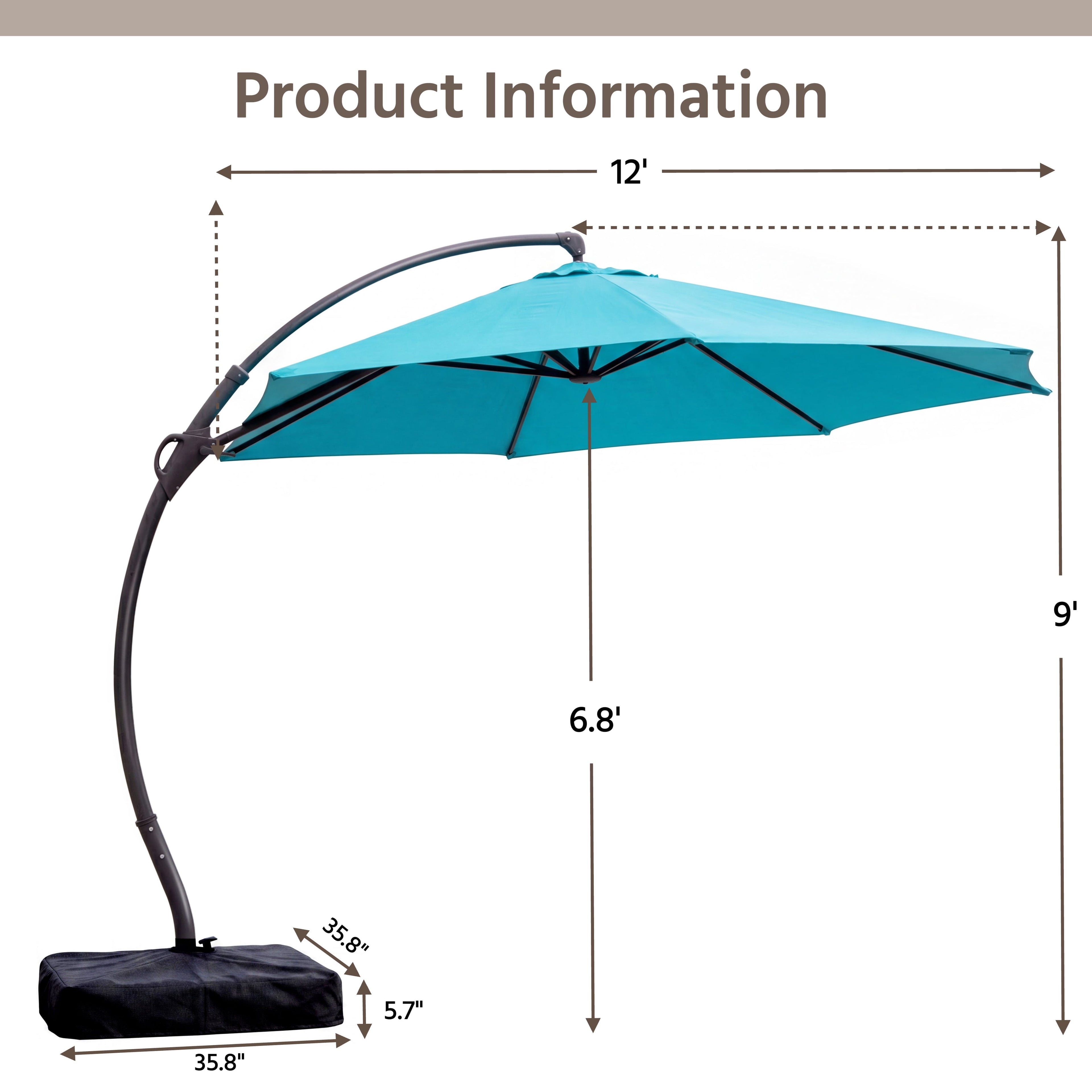LAUSAINT HOME 11 FT Outdoor Patio Umbrella with Base, Aluminum Cantilever Umbrella with Crank, Gray
