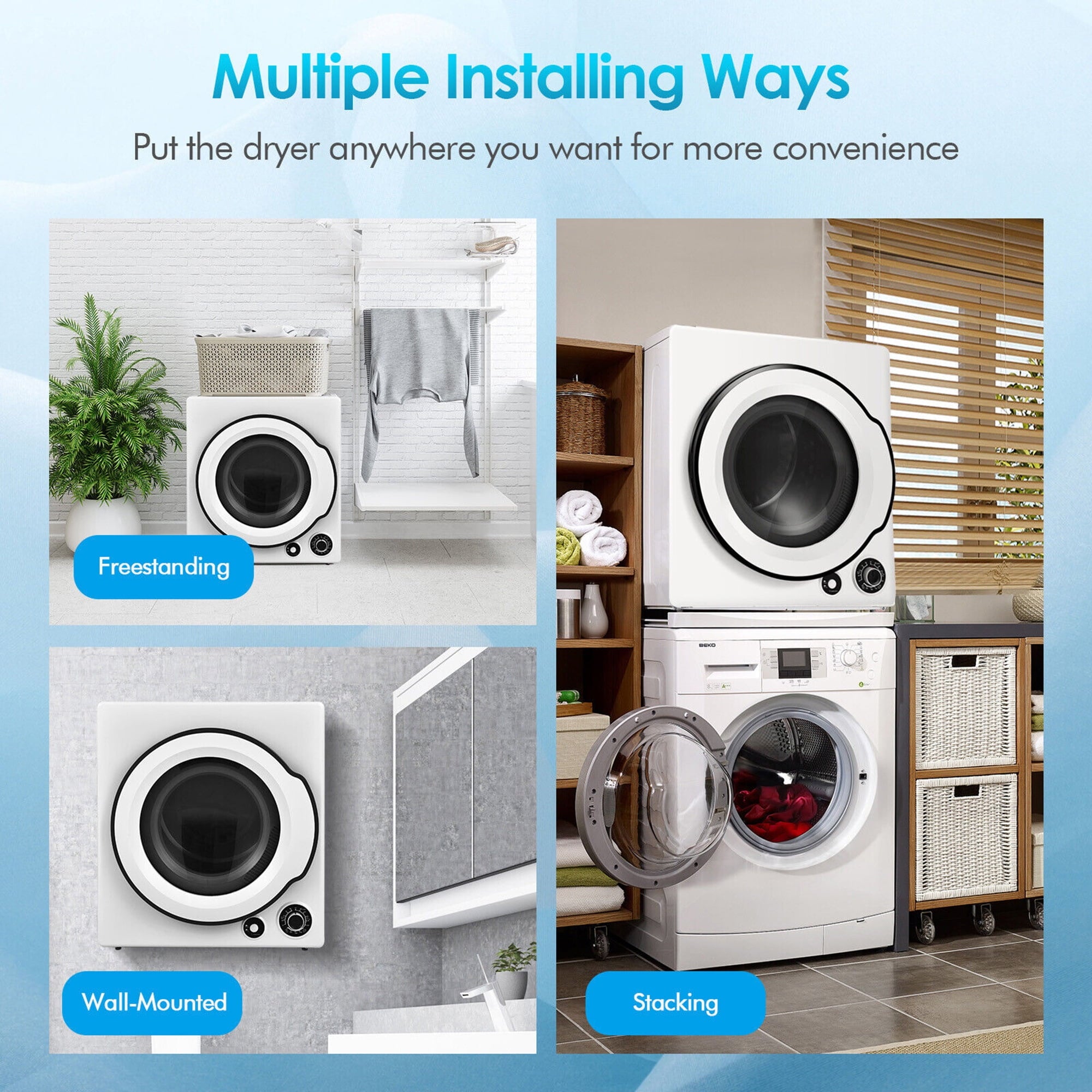 Gymax 13.2 lbs Electric Tumble Compact Laundry Dryer Stainless Steel Tub 1350 W