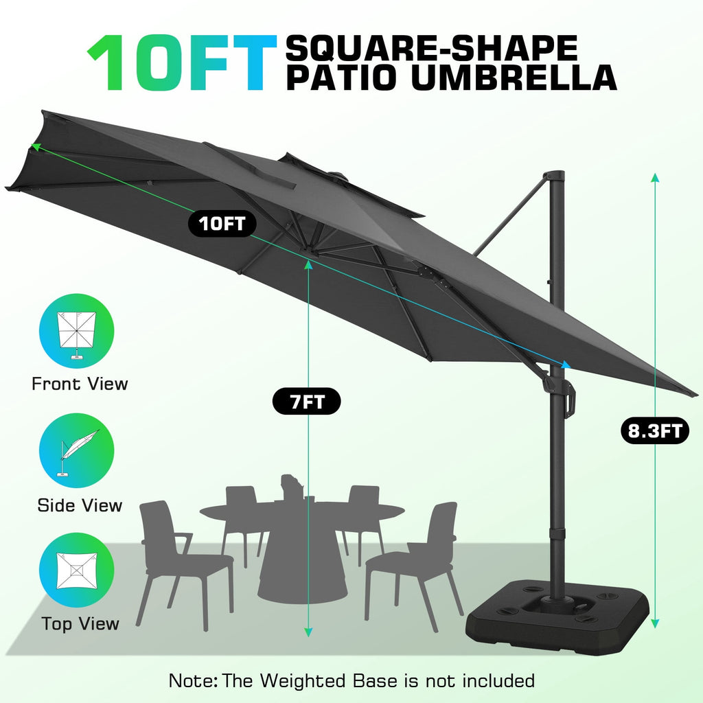 COBIZI 10x10 Offset Hanging Market Patio Umbrella with Easy Tilt Adjustment, Double Roof Cantilever Umbrella Aluminum Umbrella with 360-degree Rotation for Garden Deck Pool Patio, Gray